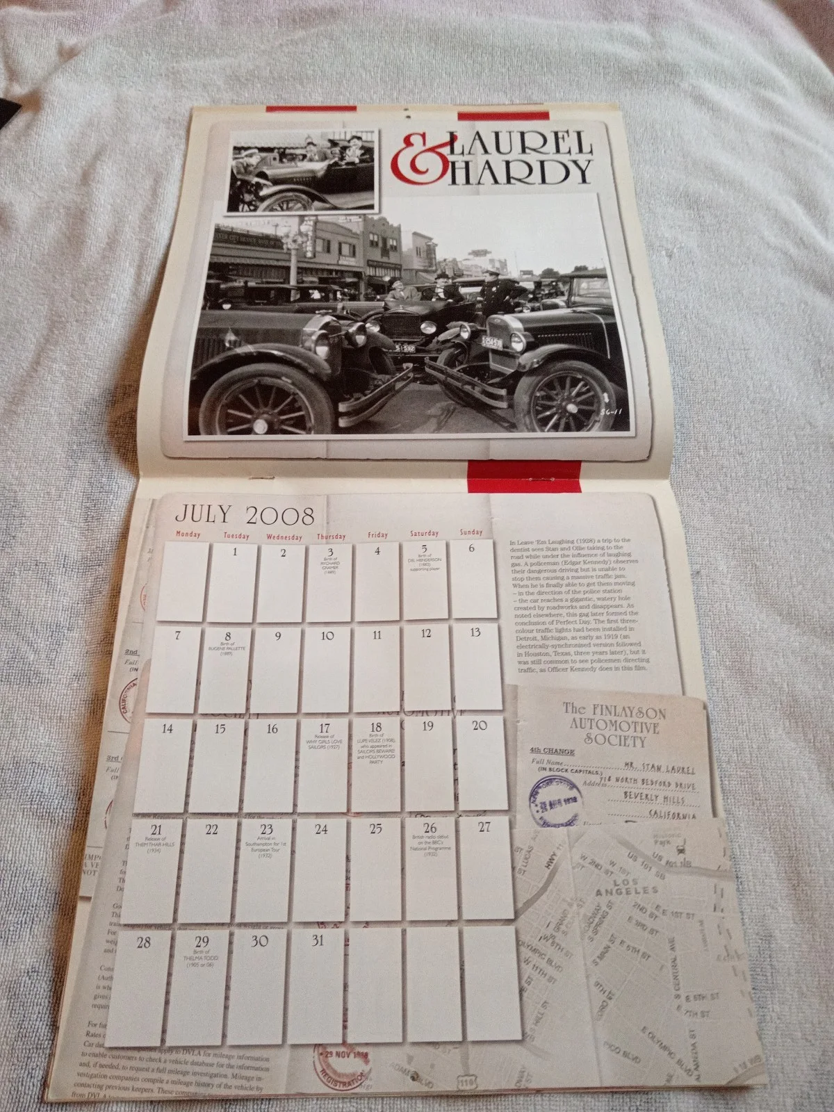 LAUREL & HARDY 2008 Official Calendar 'On the Road' Lovely condition, изображение 4