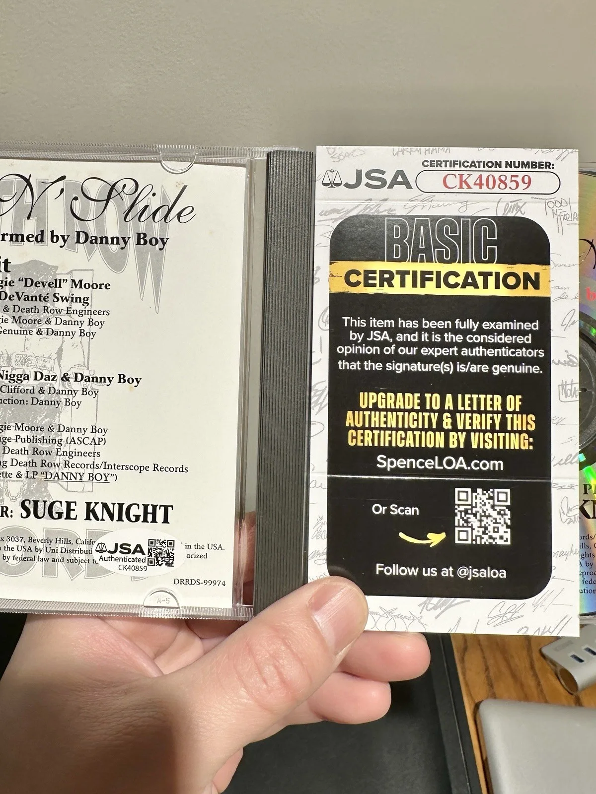 Danny Boy Autograph Signed Slip N Slide Cd Cover JSA Hip-Hop Rap Death Row, изображение 2