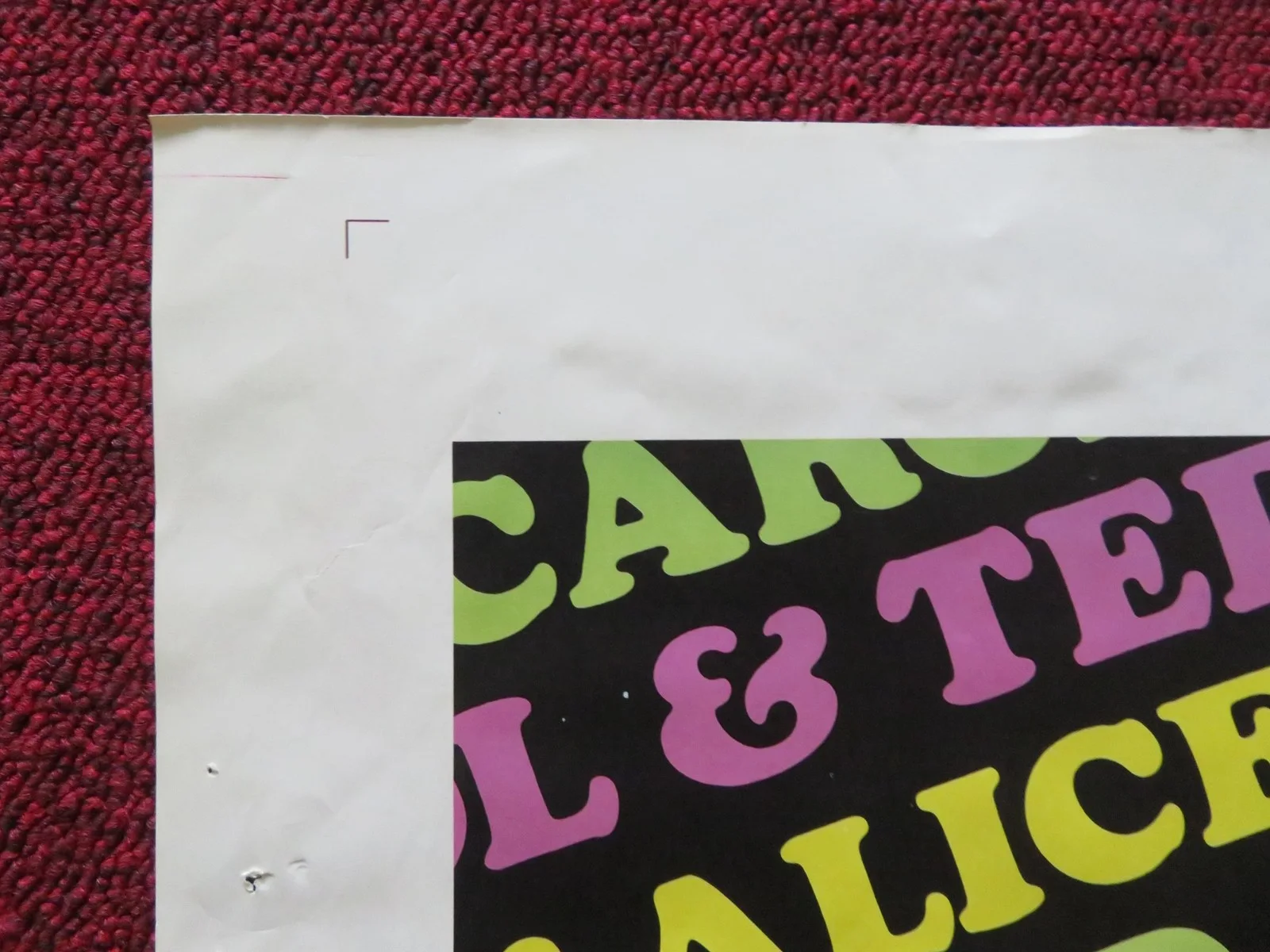BOB & CAROL & TED & ALICE FOLDED US ONE SHEET POSTER NATALIE WOOD R. CULP 1969, изображение 5