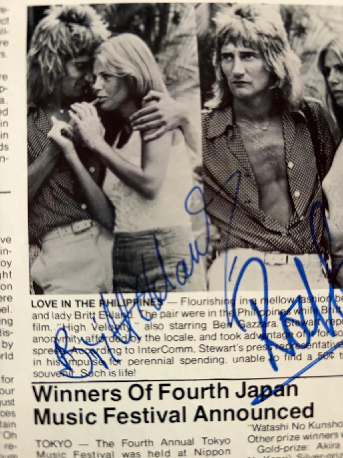 Rod Stewart, Britt Ekland — ROD STEWART BRITT EKLAND SIGNED AUTOGRAPHED 11X14 MAGAZINE PAGE CASH BOX PSA COA, изображение 3