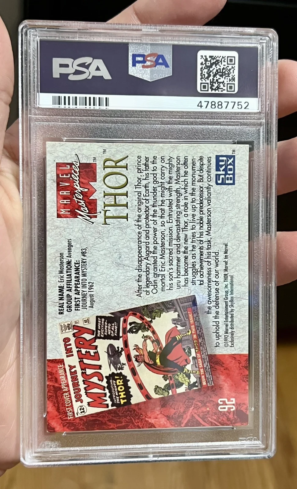 Joe Jusko — Joe Jusko "Artist" Autographed Signed 1992 Marvel Thor Card #92 PSA Auth Slab, image 2