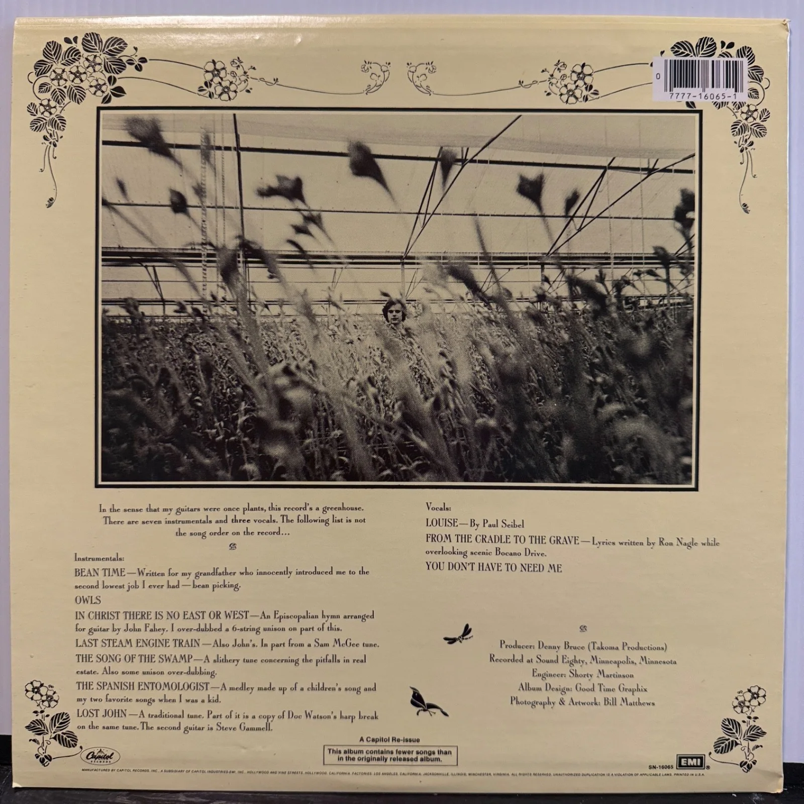 LEO KOTTKE "Greenhouse" AUTOGRAPHED ON COVER CapitolSN-16065 vinyl reissue NM/NM, изображение 3