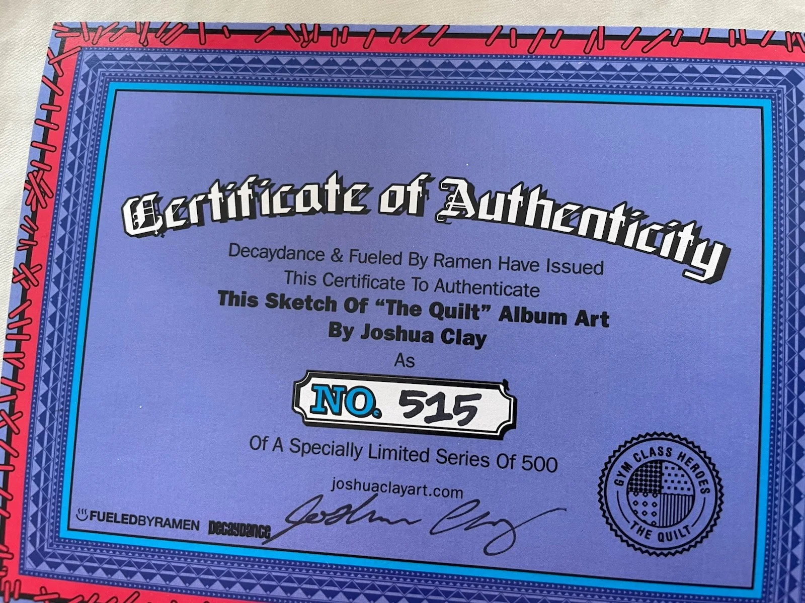 VERY RARE ART Gym Class Heroes - The Quilt ART WORK SIGNED autograph with COA, изображение 4