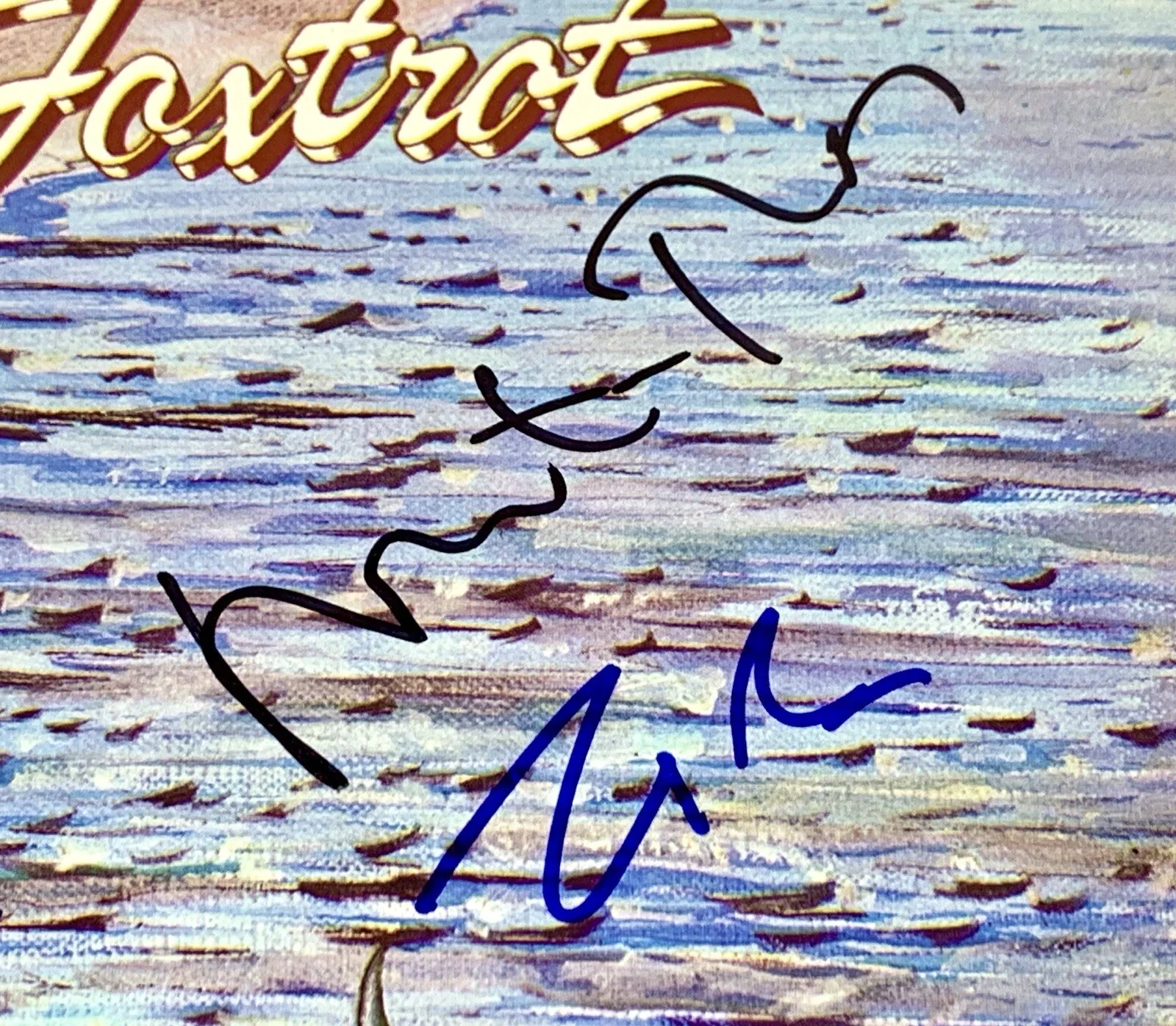 Genesis signed Album Foxtrot vinyl Peter Gabriel Phil Collins group auto Beckett, image 4