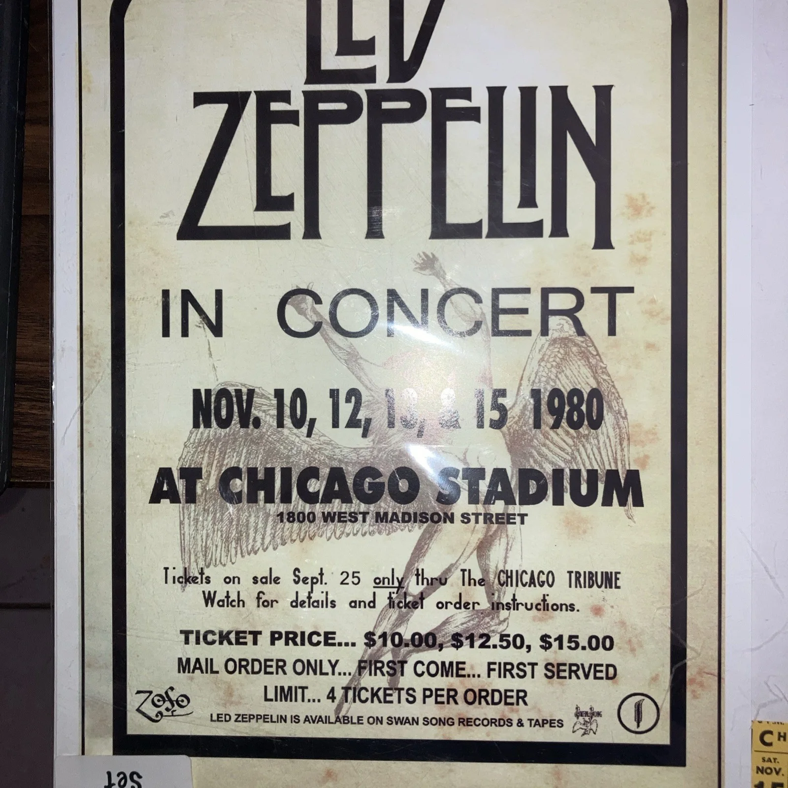 Led Zeppelin Concert Poster, LOA and Concert Ticket 1980 Authenticated, изображение 3