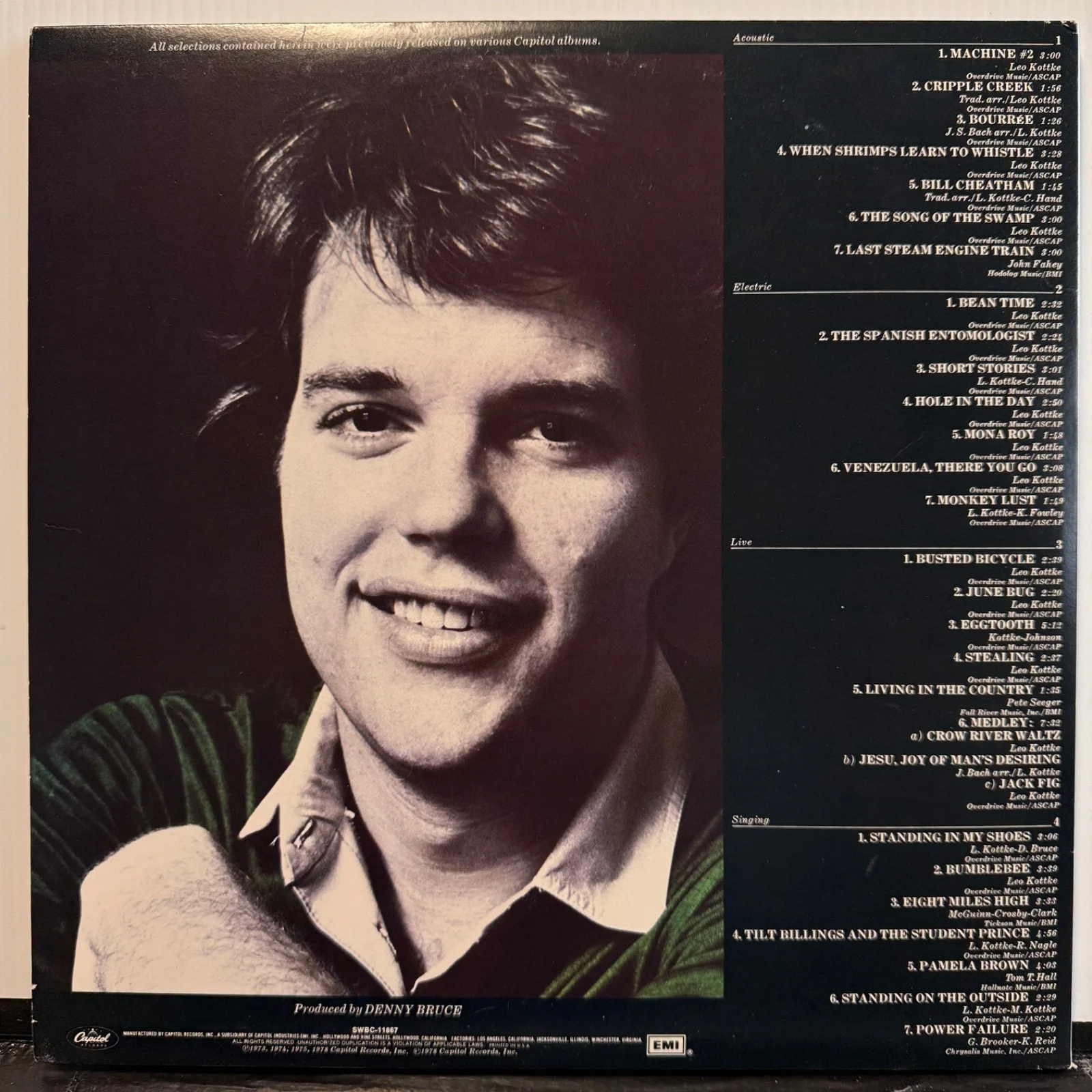 LEO KOTTKE "The Best" AUTOGRAPHED ON COVER Capitol SWBC-11867 double vinyl album, изображение 5