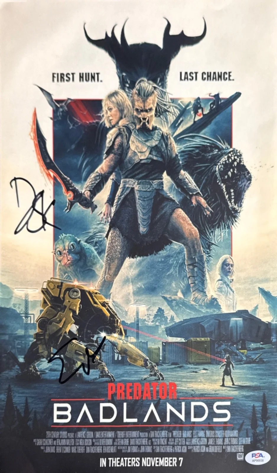 Elle Fanning — Elle Fanning Dimitrius Koloamatangi Signed 11x17 Predator Badlands Movie Poster