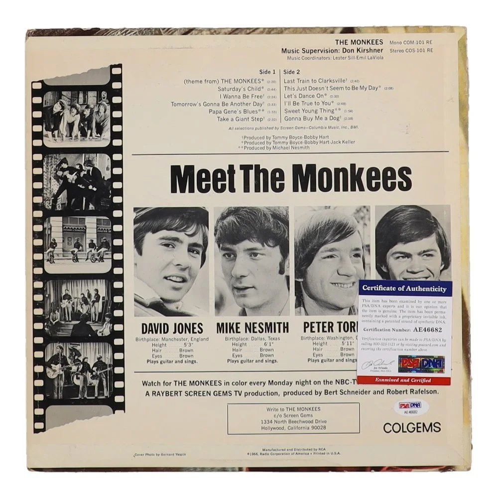 THE MONKEES PETER TORK MICKY DOLENZ signed 1966 Record PSA, image 2
