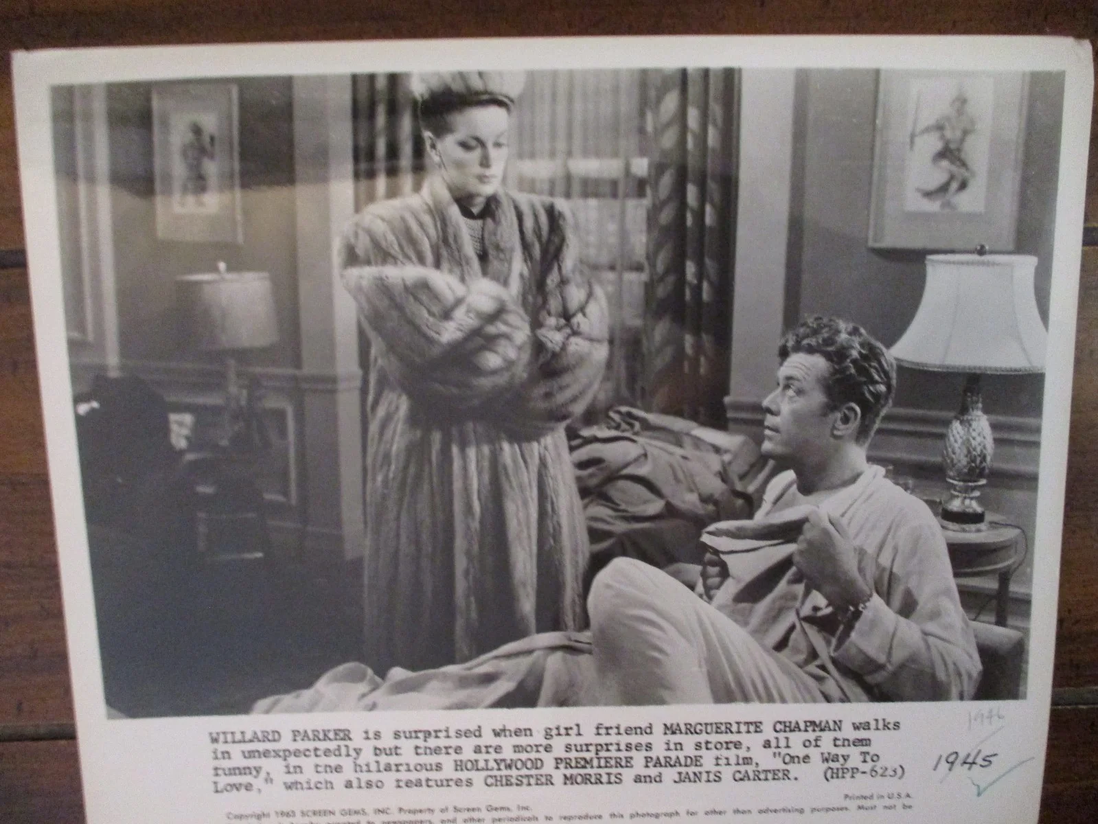 Marquerite Chapman/Willard Parker(ONE WAY TO LOVE)1963 10 x 8 B & W Press Photo, изображение 2