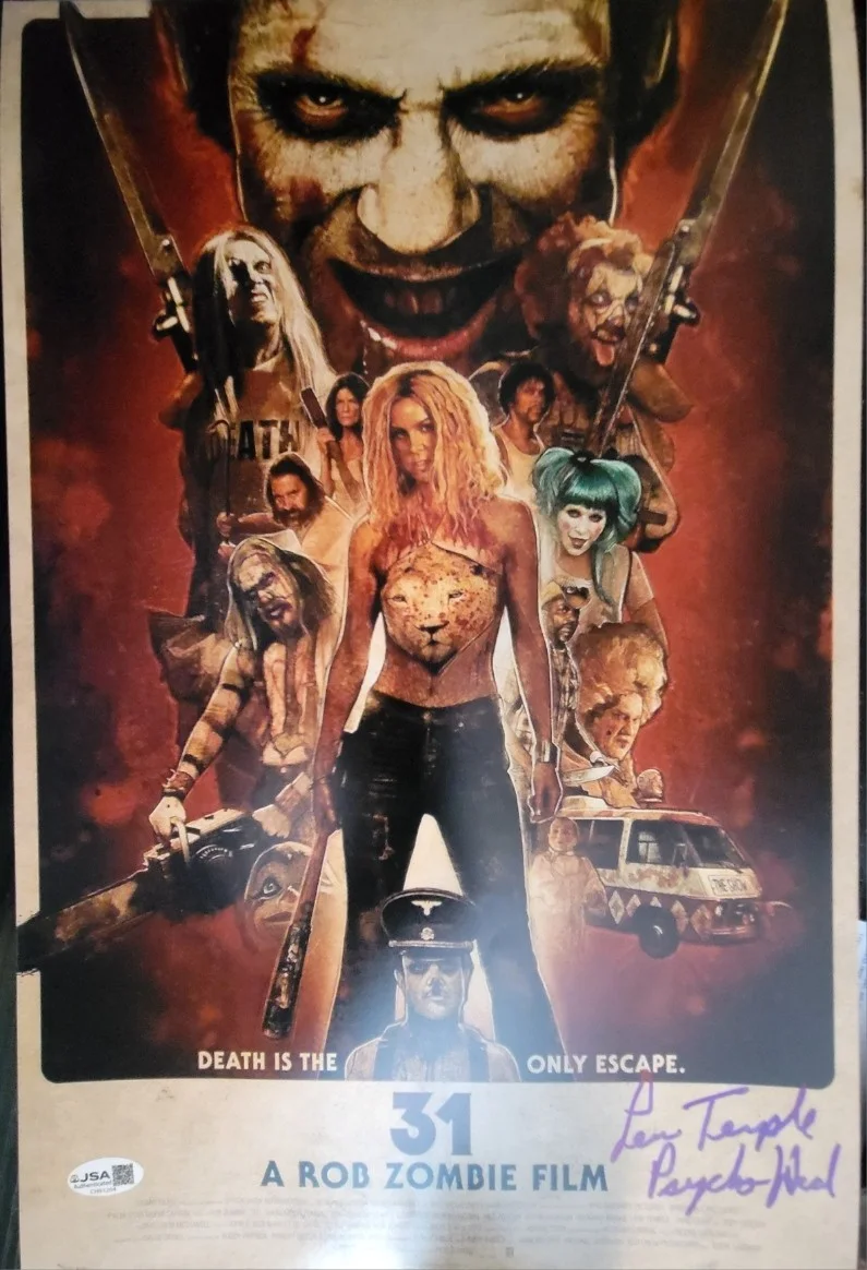 Lew Temple — Lew Temple signed 11x17 poster Rob Zombie's 31 Psycho Head JSA