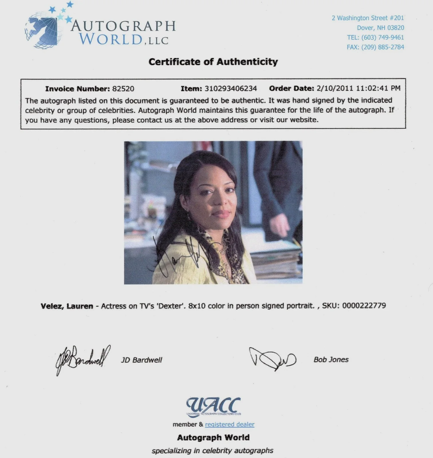 Lauren Velez — AUTOGRAPHED 8X10 SIGNED BY LAUREN VELEZ IN DEXTER UACC COA, изображение 2