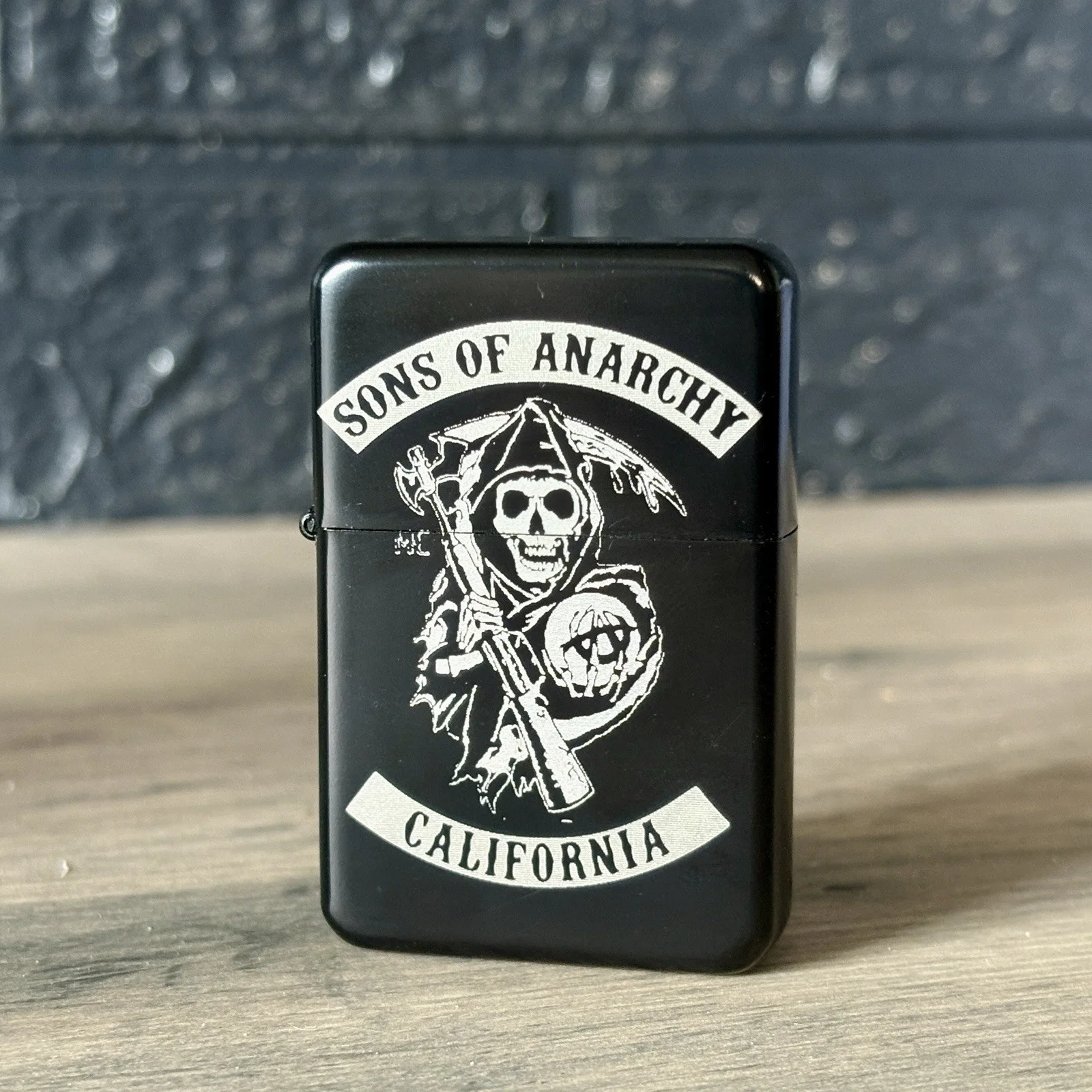 Sons of Anarchy Inspired Black Engraved Flip Lighter, image 2