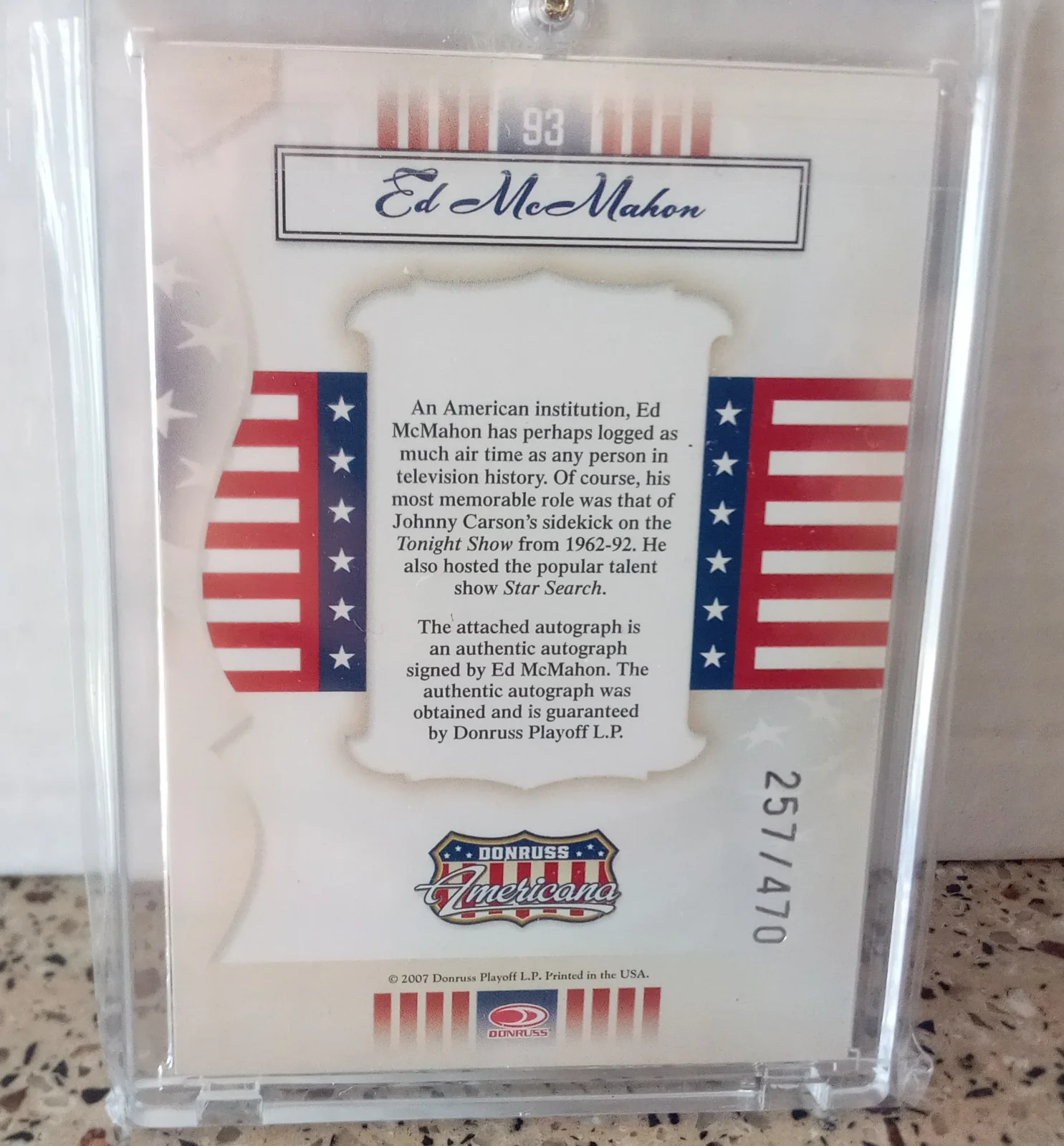 Ed McMahon — ED McMAHON 2007 ACTOR SIGNED AUTOGRAPHED DONRUSS AMERICANA CARD, image 2
