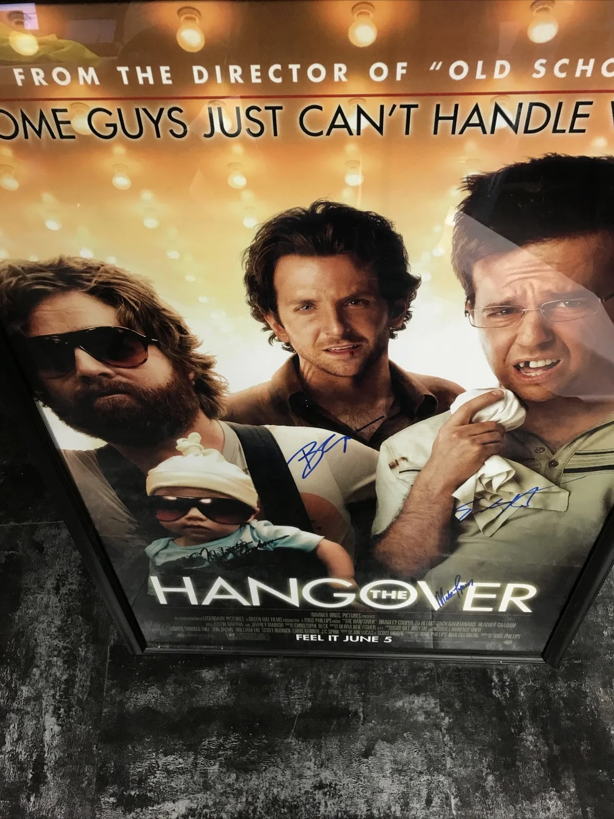 Bradley Cooper, Zach Galifianakis, Ed Helms — THE HANGOVER MOVIE POSTER 31” x 22”Autographed SIGNED by 4 NO FRAME, image 5