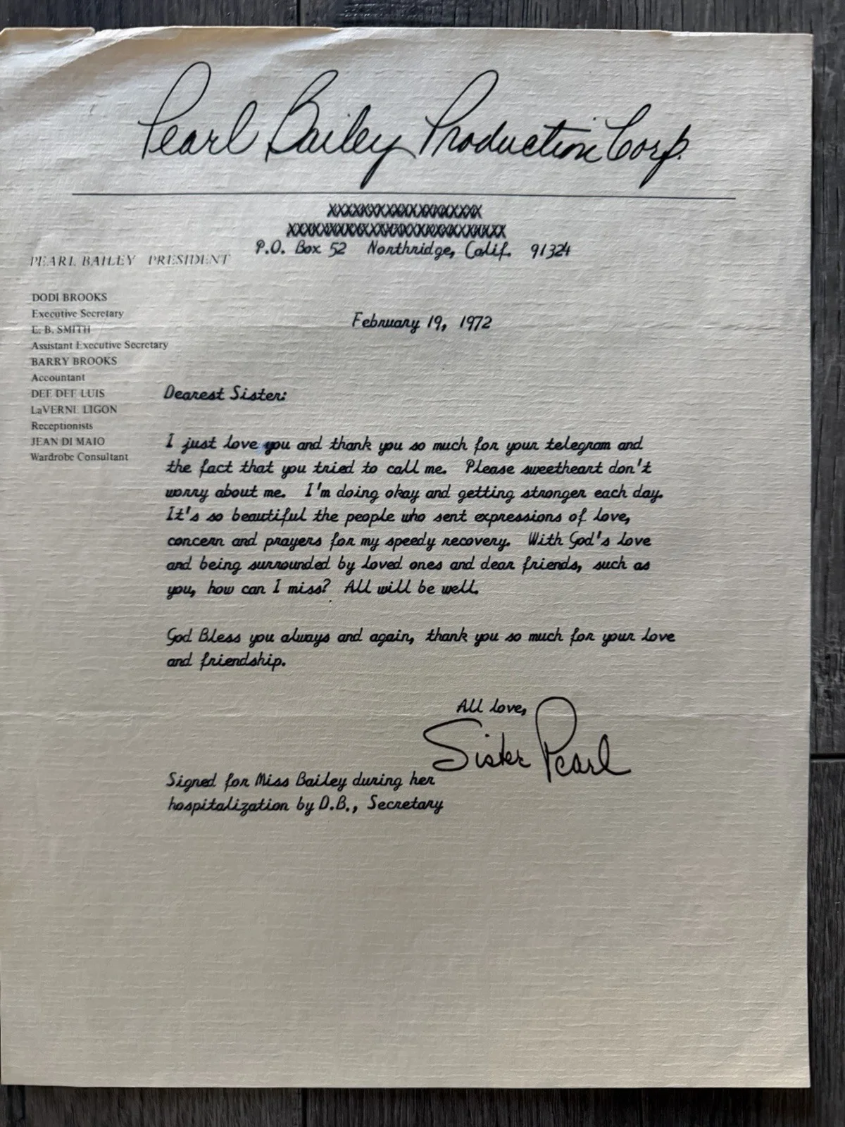 Pearl Bailey — LOT OF 3 Pearl Bailey Typed Signed Letters /Secretarial Signature 1972-1973-1976, изображение 2
