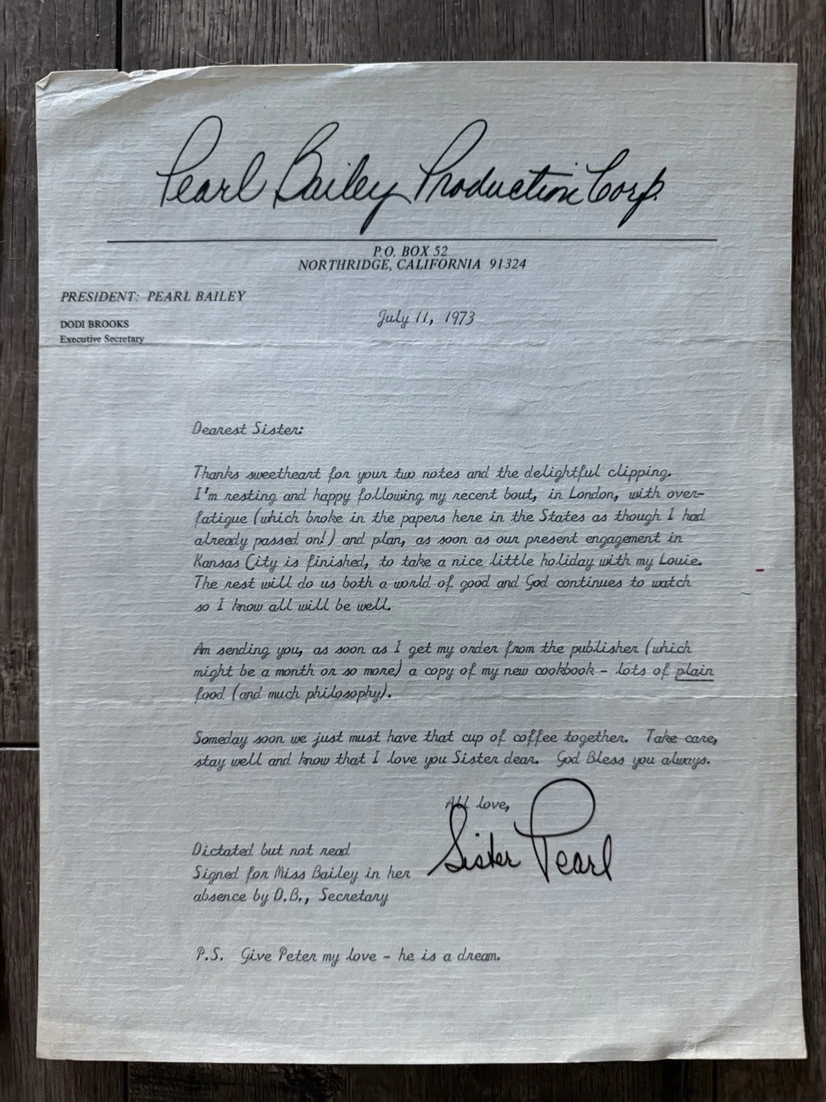 Pearl Bailey — LOT OF 3 Pearl Bailey Typed Signed Letters /Secretarial Signature 1972-1973-1976, изображение 3