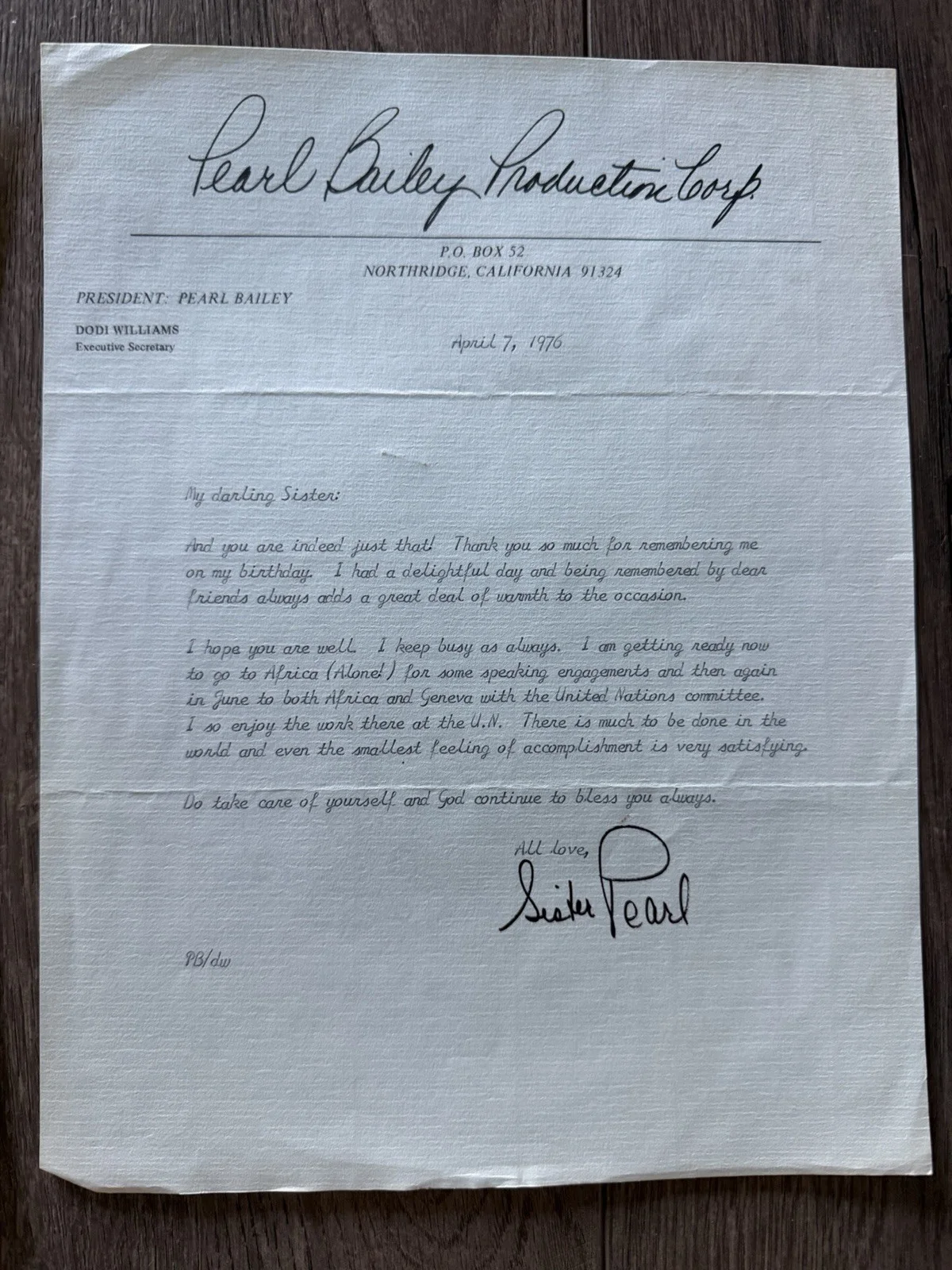 Pearl Bailey — LOT OF 3 Pearl Bailey Typed Signed Letters /Secretarial Signature 1972-1973-1976, изображение 4