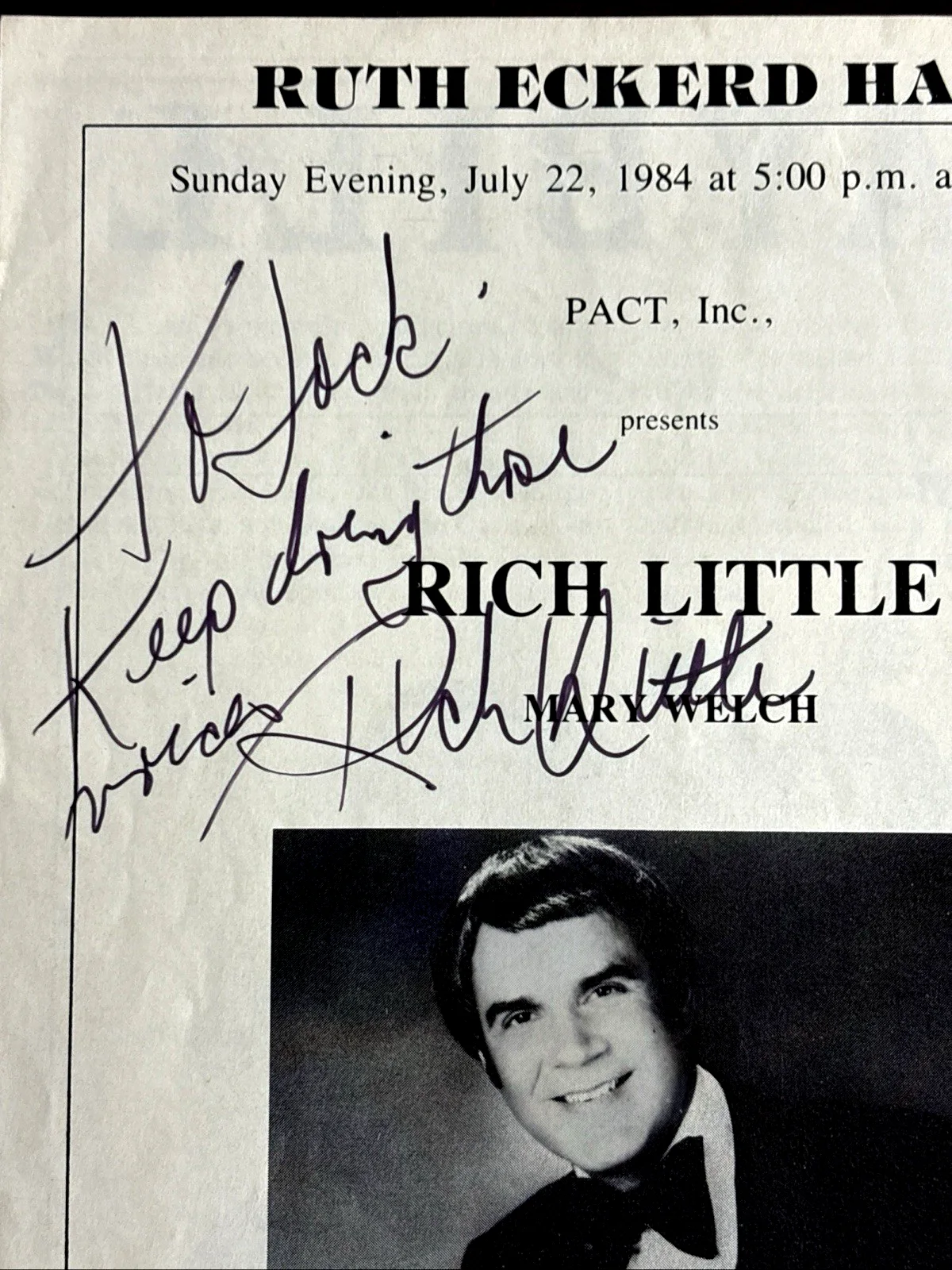 Rich Little - Impressionist — Vintage 1984 Rich Little Impressionist Authentic Signed/Autographed Play Bill, image 2