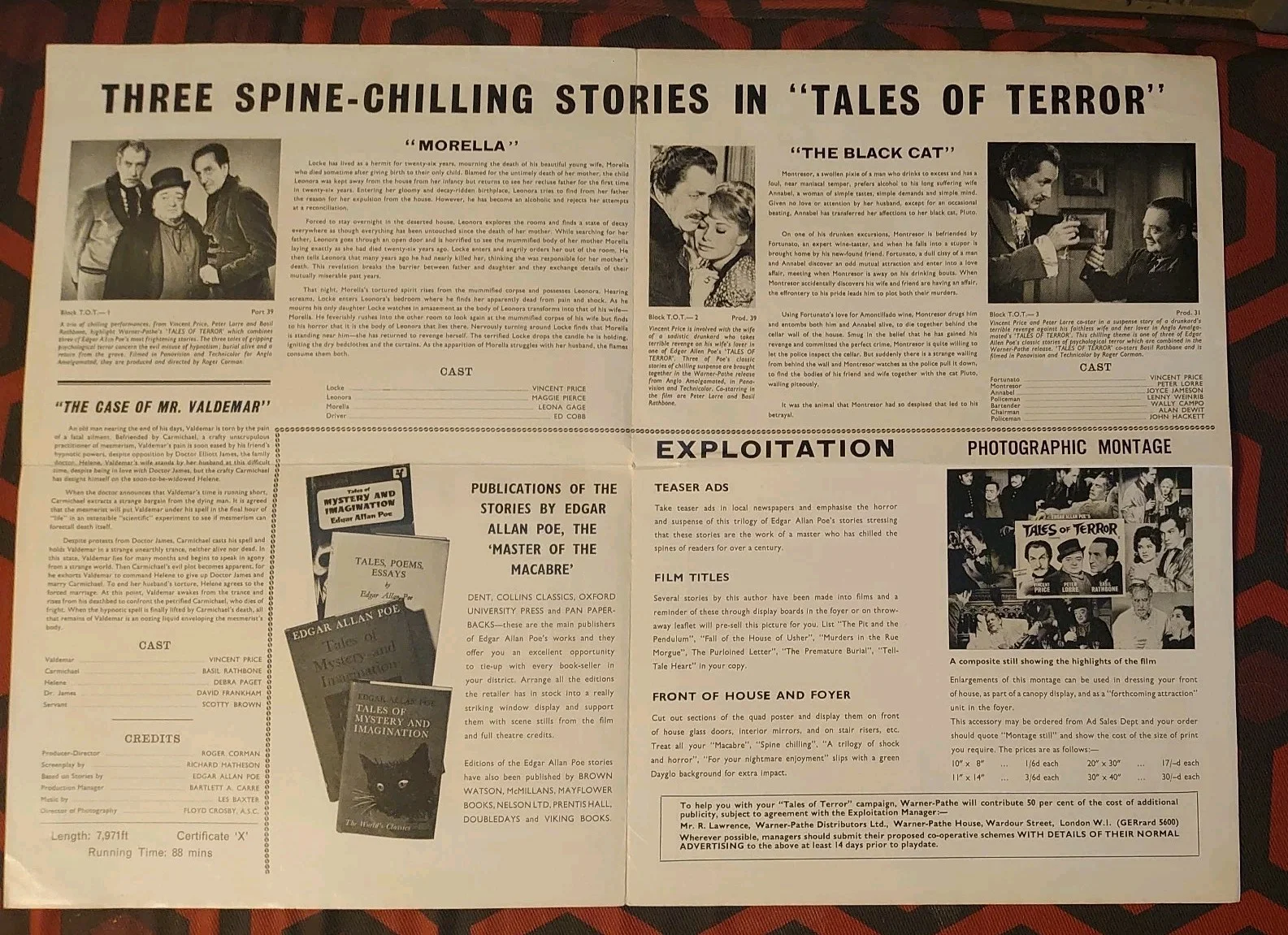 Tales Of Terror 1962 Campaign/Exhibitor Programme Very Good Condition Warner, изображение 3