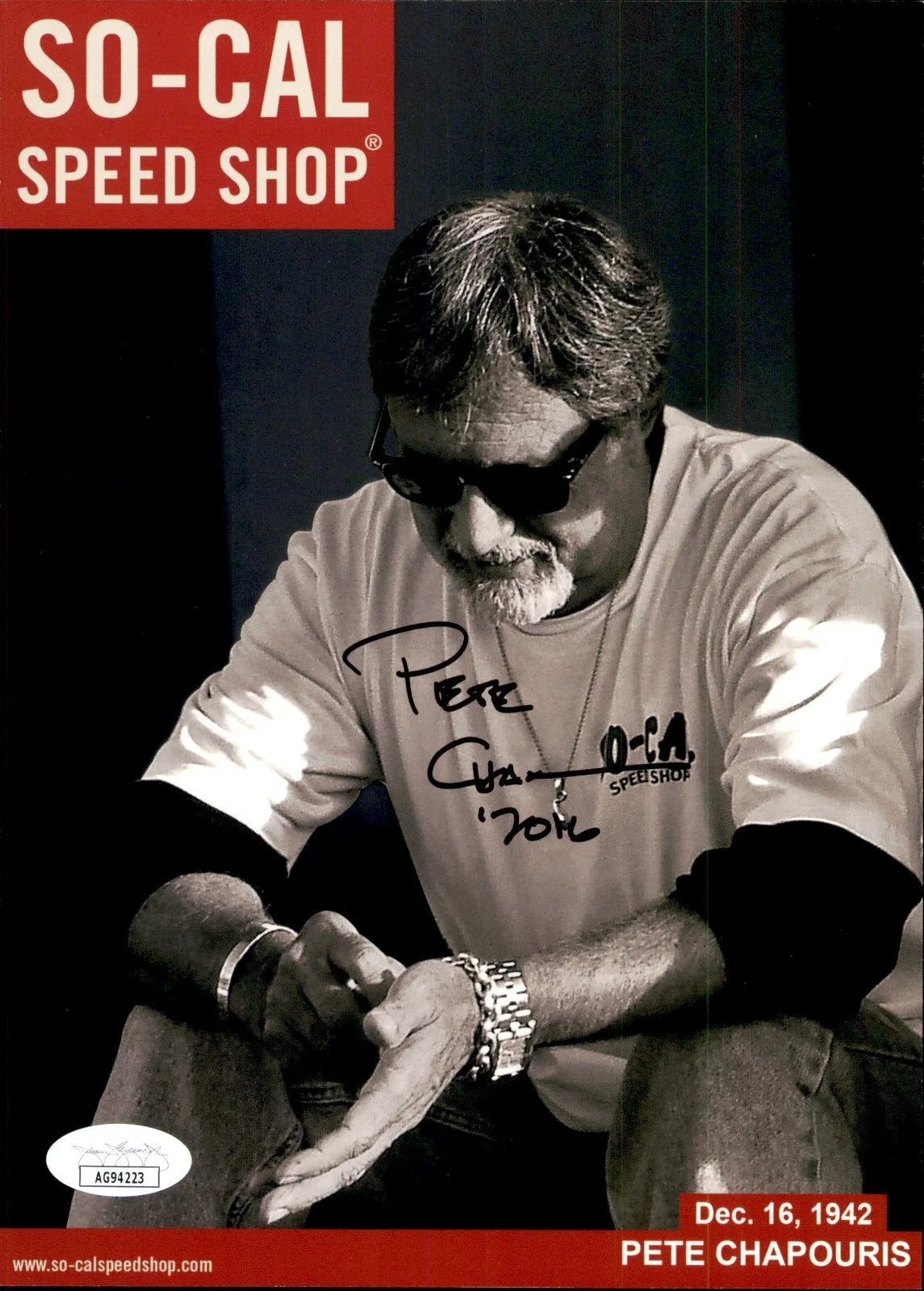 Pete Chapouris — Pete Chapouris Signed So-Cal Speed Shop 6.5x9 Promo Photo JSA COA Black Ink