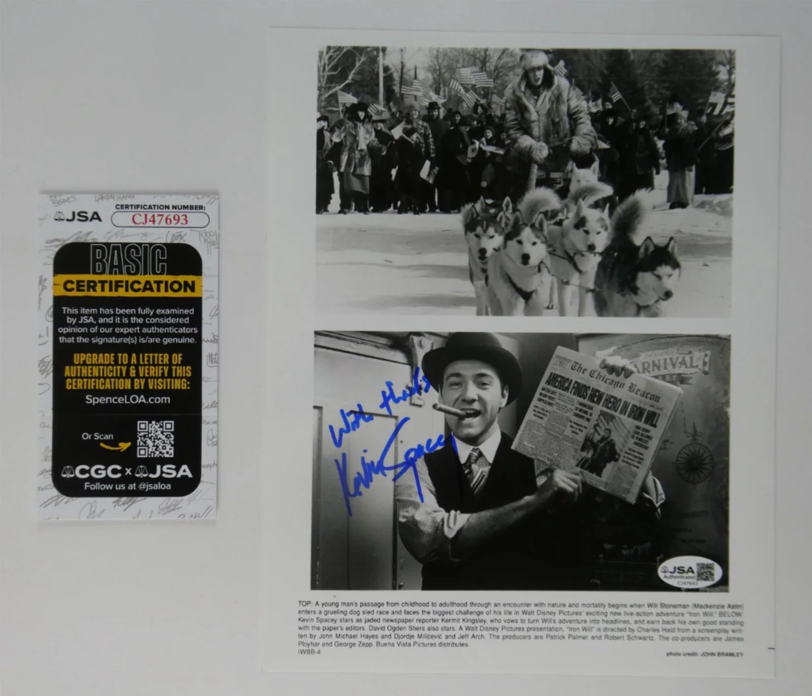 Kevin Spacey — Kevin Spacey Signed B&W 8x10 Promo Photo Iron Will Autographed JSA COA