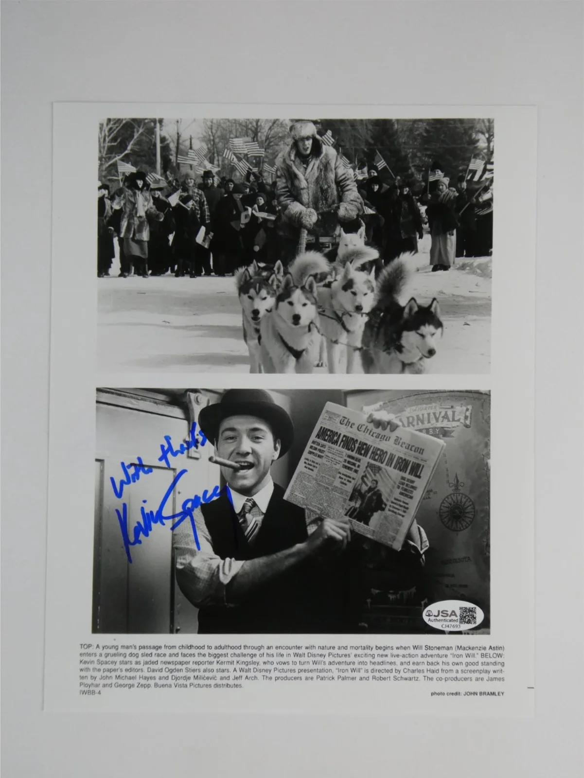 Kevin Spacey — Kevin Spacey Signed B&W 8x10 Promo Photo Iron Will Autographed JSA COA, изображение 2