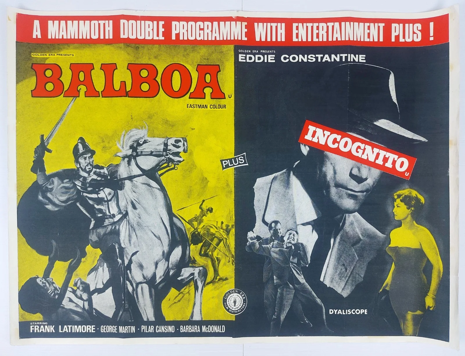 BALBOA / INCOGNITO ORIGINAL UK QUAD DOUBLE BILL FILM POSTER 1963/58, изображение 2