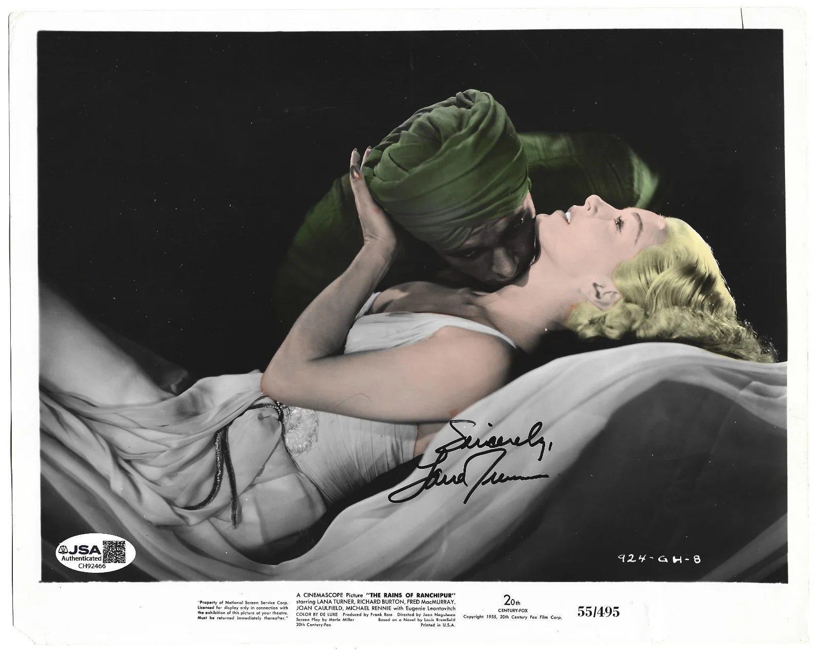 Lana Turner — Lana Turner hand SIGNED 1955 Rains of Ranchipur Promo Photo JSA COA Autographed