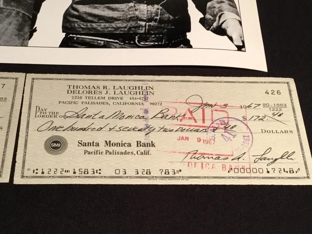 Thomas, Delores — Thomas Laughlin & Delores Taylor Actors "Billy Jack” autographed check & Photo, изображение 2