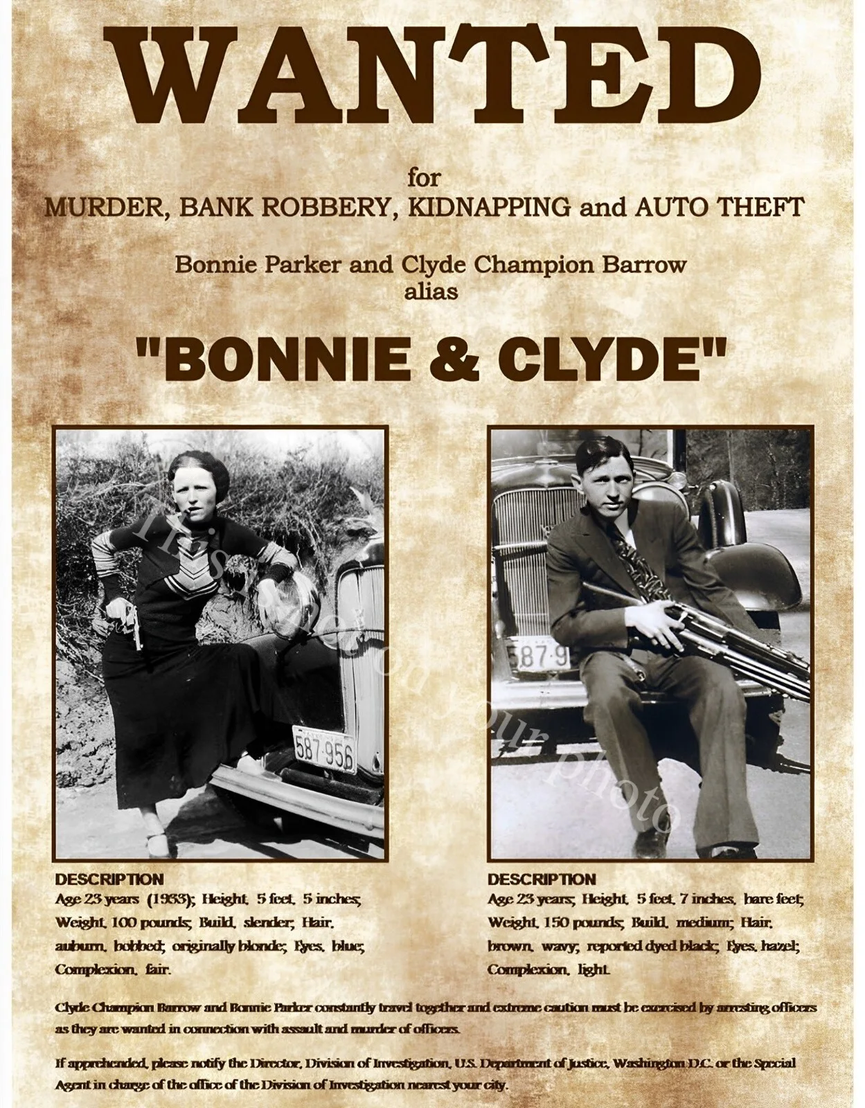 BONNIE CLYDE Gang Murder Texas Mob MAFIA WANTED POSTER 8.5X11 Photo Picture W047, изображение 4