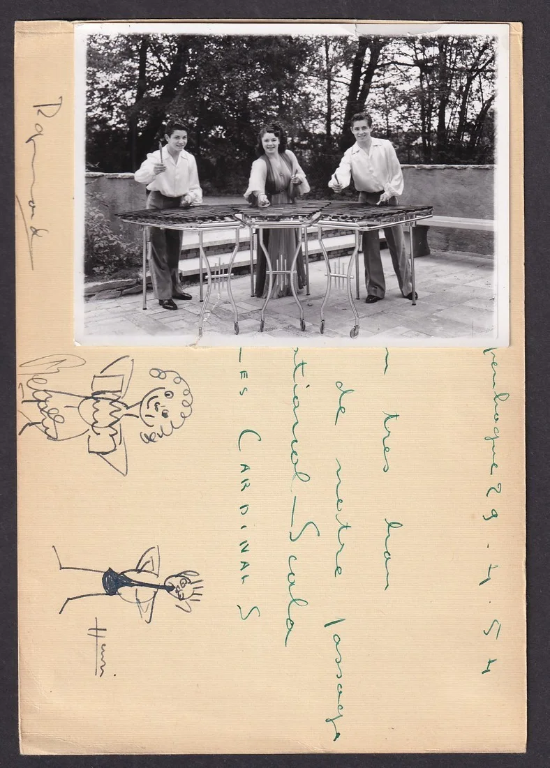 "Les Henri Sixe" French Acrobatic & Variety Troupe signed card with picture, изображение 2