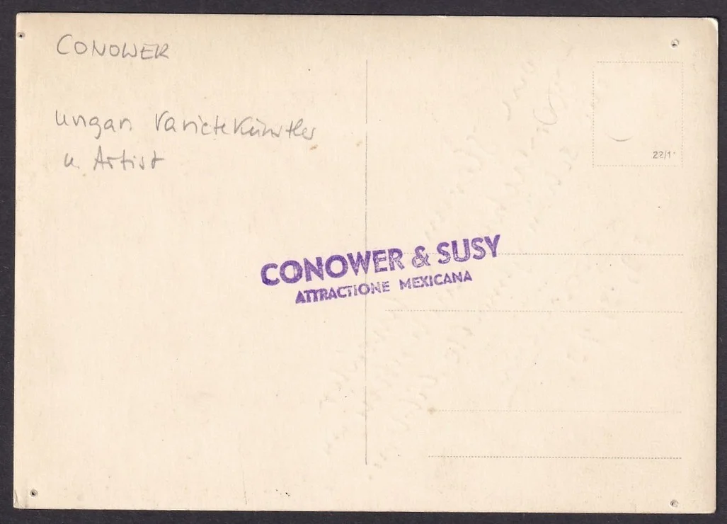"Conower & Susy" Mexican performance duo signed postcard, image 2