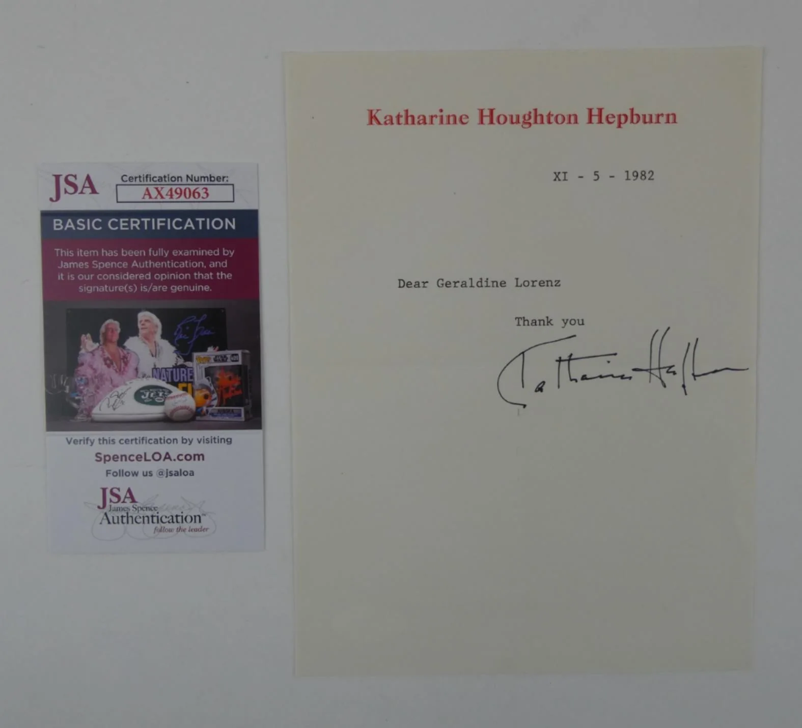 Katherine Hepburn — Katharine Hepburn Signed Typed Letter TLS Autographed 6x8 w/ Envelope, JSA COA