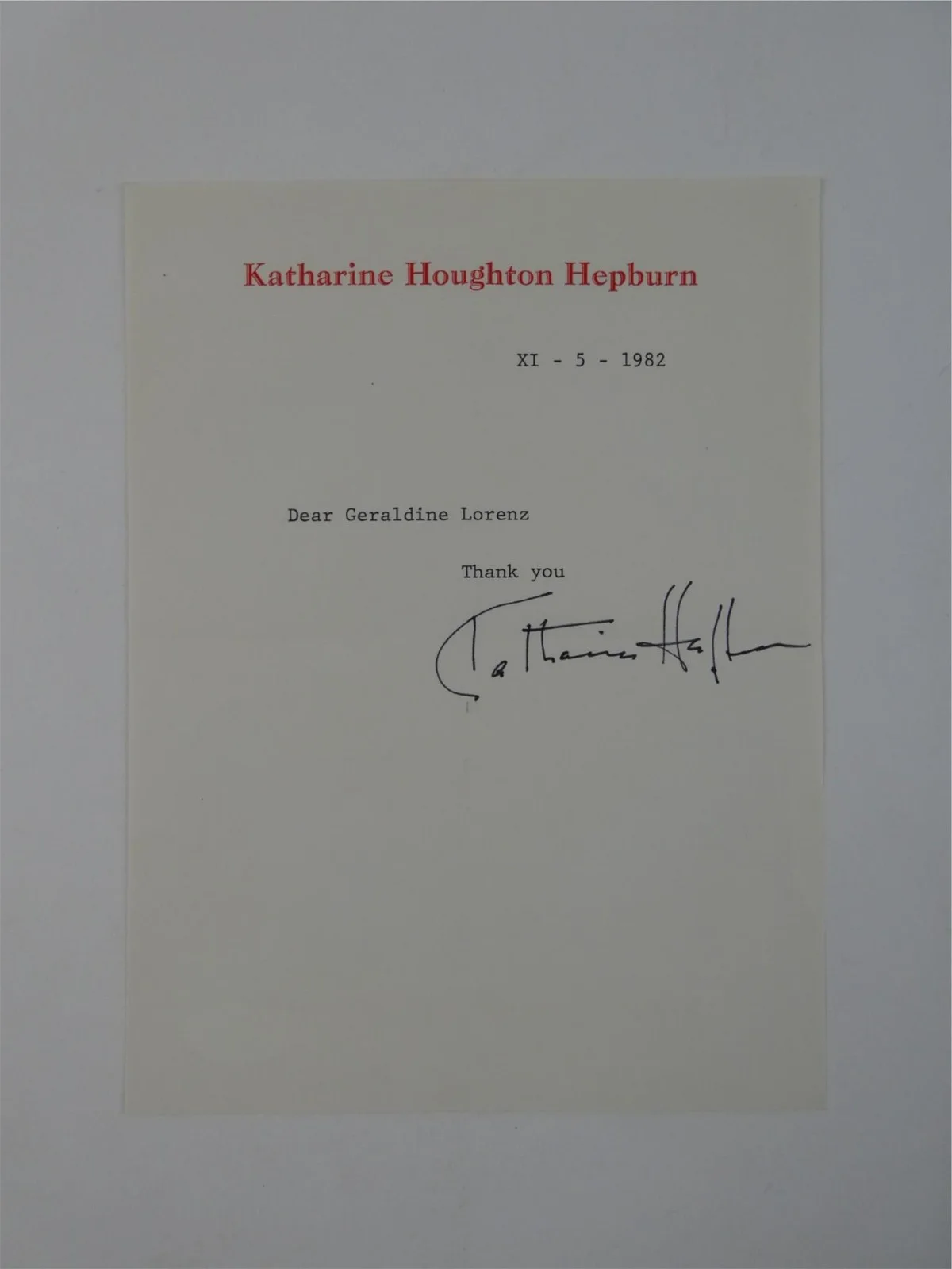Katherine Hepburn — Katharine Hepburn Signed Typed Letter TLS Autographed 6x8 w/ Envelope, JSA COA, image 2