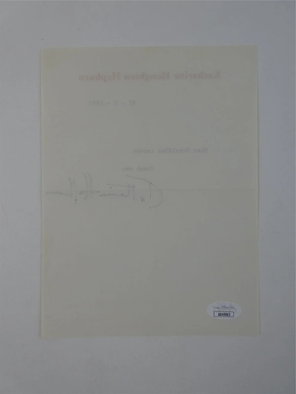Katherine Hepburn — Katharine Hepburn Signed Typed Letter TLS Autographed 6x8 w/ Envelope, JSA COA, image 4