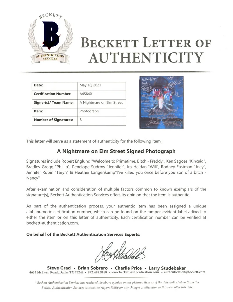 A NIGHTMARE ON ELM STREET 3 CAST SIGNED x 8 8x10 PHOTO ENGLUND FREDDY BECKETT, изображение 2