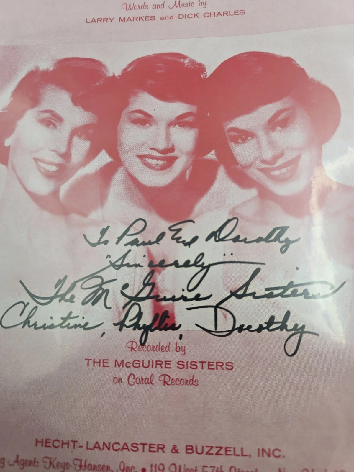 McGuire Sisters Autograph Signed Sheet Music, image 2