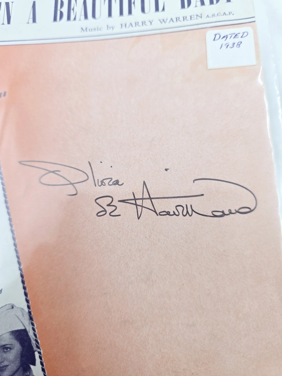 Olivia de Havilland Autograph Signed Sheet Music, image 2