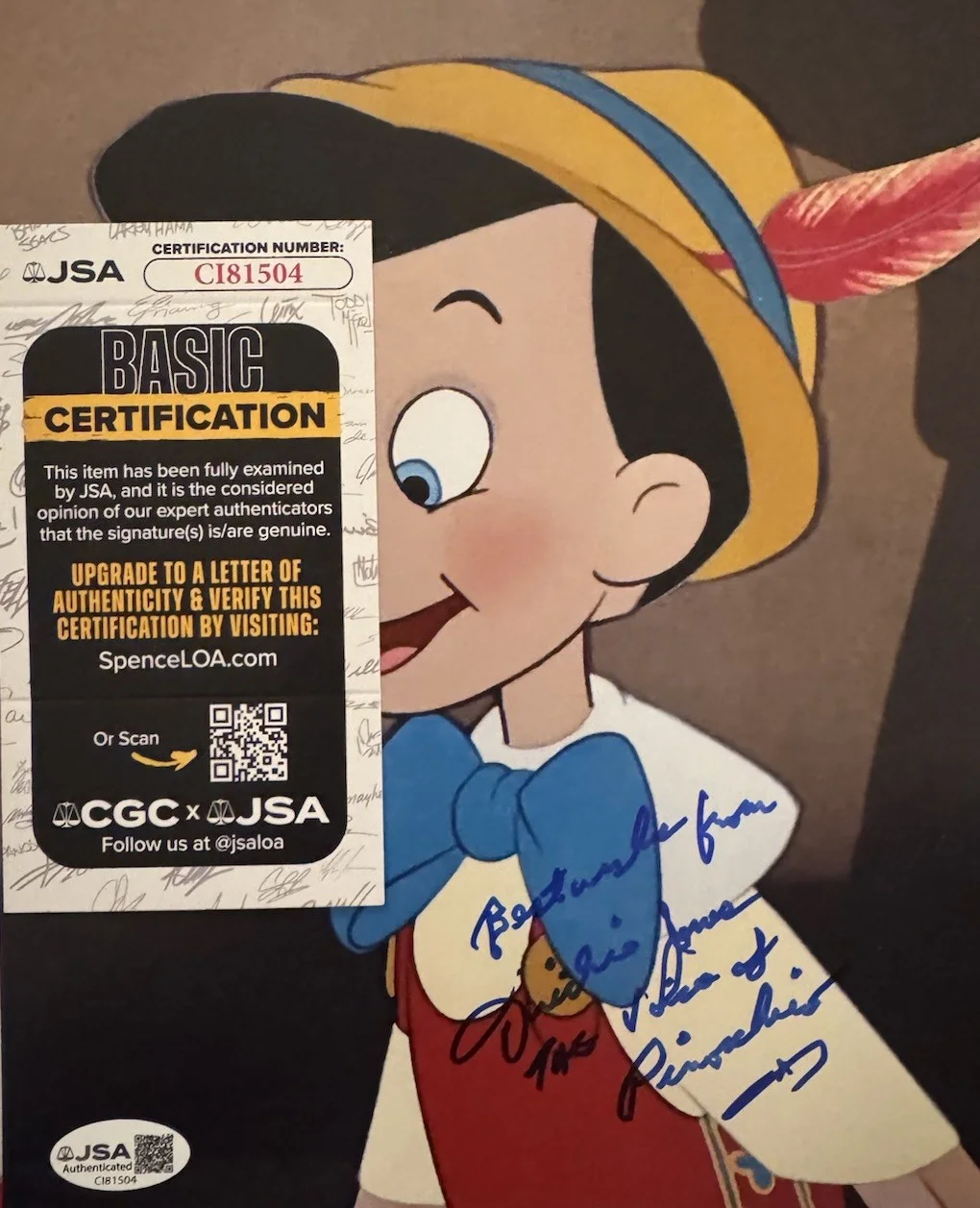 Dickie Jones — Dickie Jones , Pinocchio , Voice Actor , Signed Autographed 8x10 Photo, image 2
