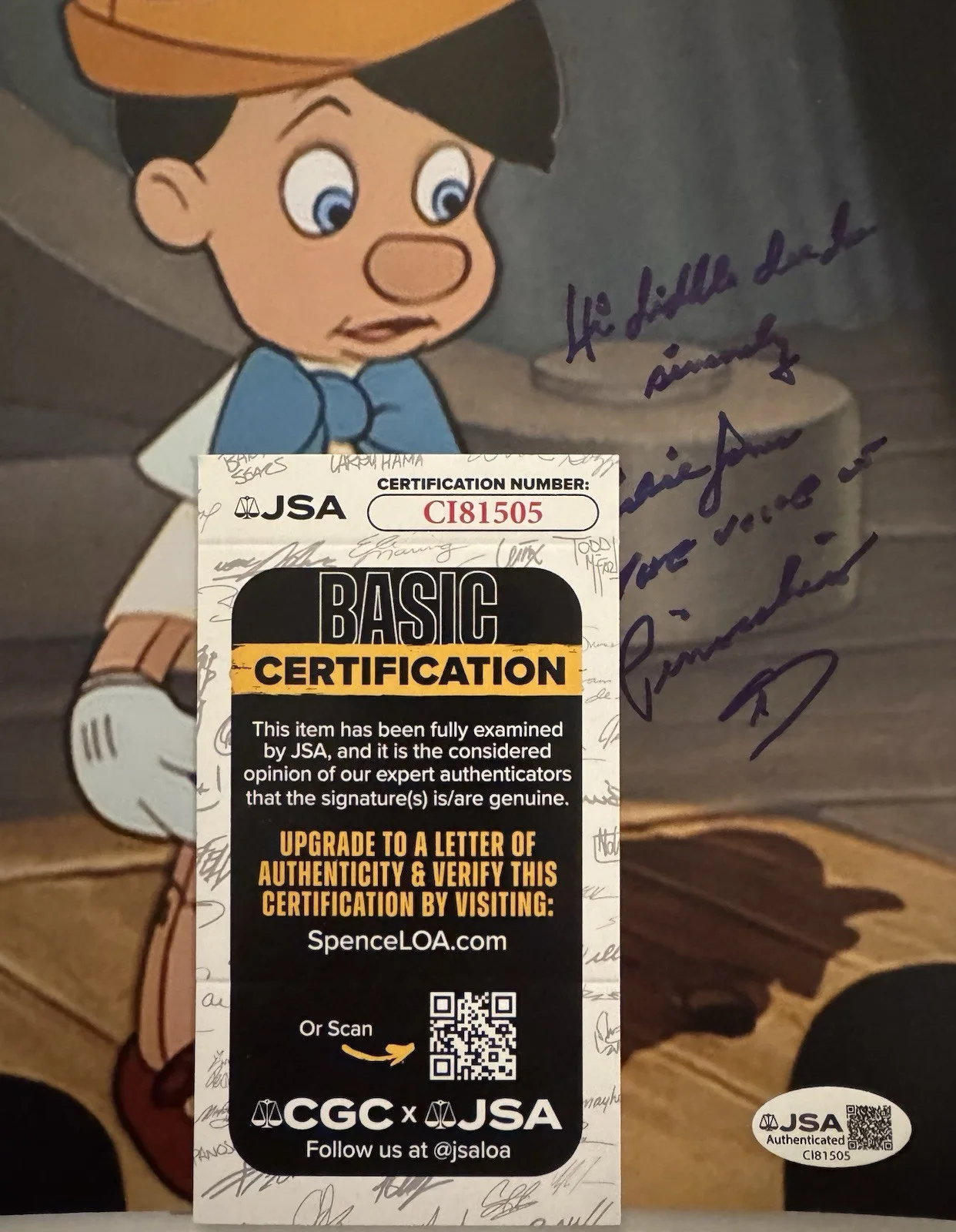 Dickie Jones — Dickie Jones , Pinocchio , Voice Actor , Signed Autographed 8x10 Photo, image 2