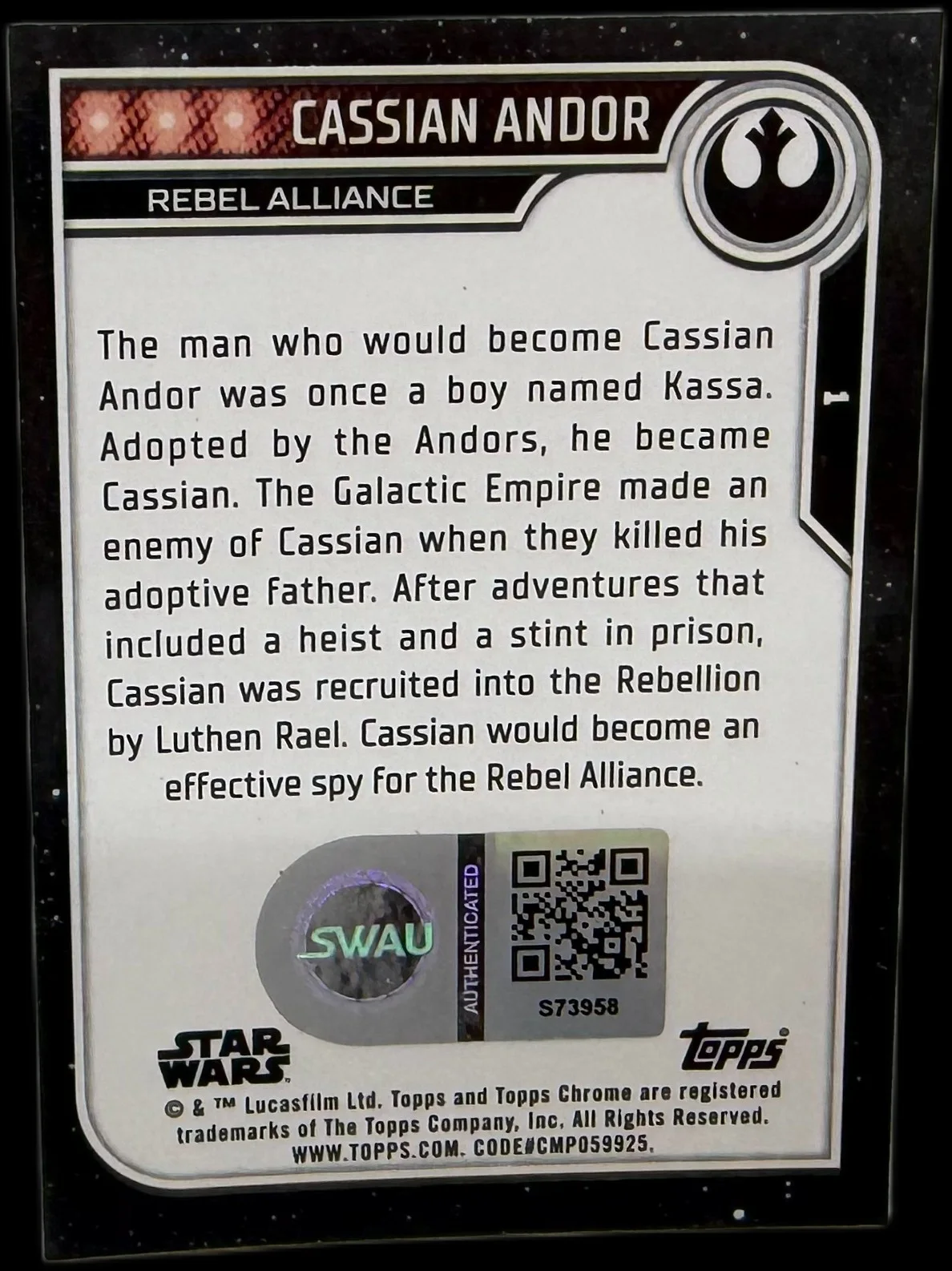 diego luna — Diego Luna Signed 2023 Topps Chrome Star Wars Cassian Andor #1 SWAU #2, image 2