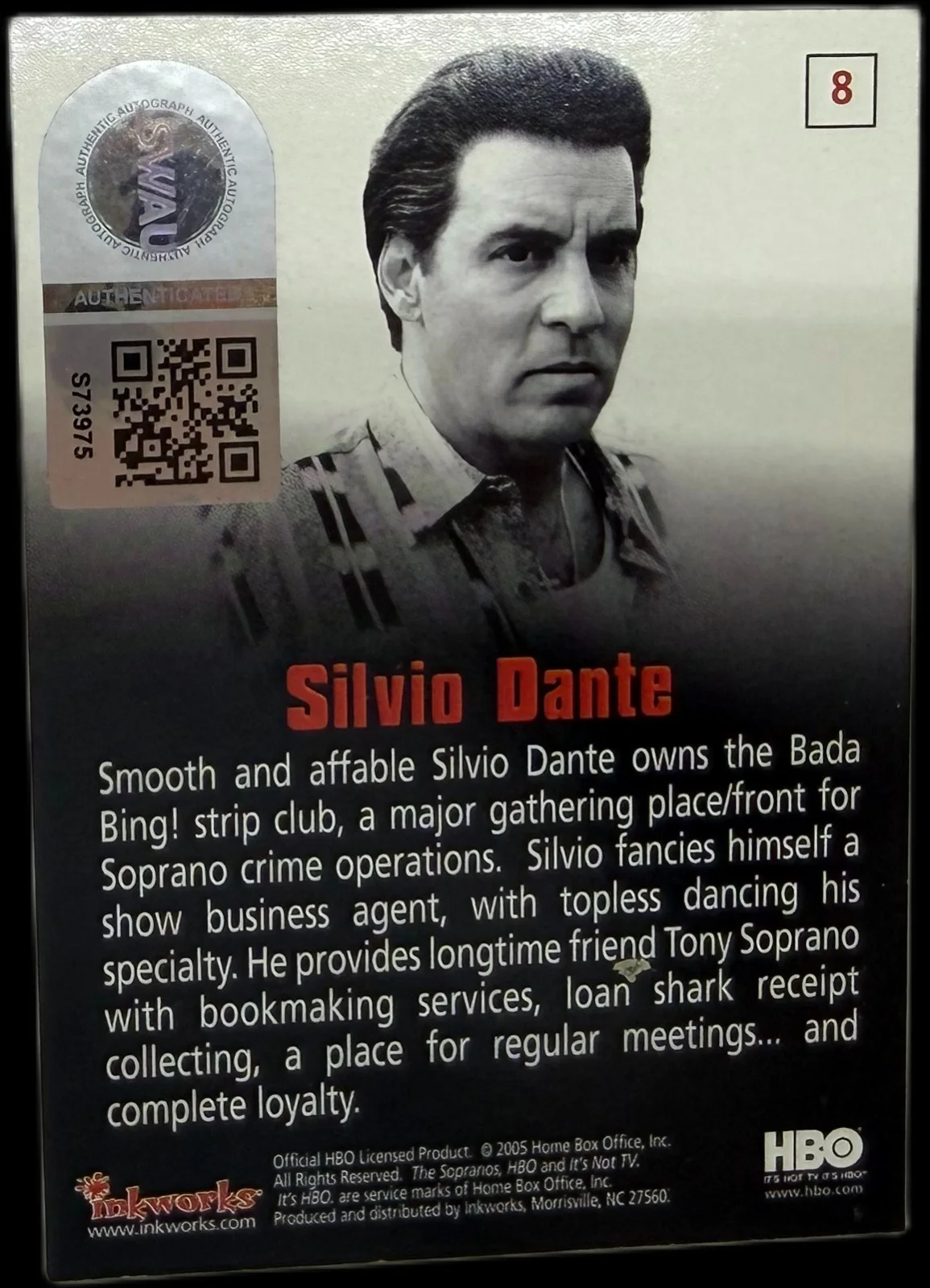 steven van zandt — Steven Van Zandt Signed 2005 The Sopranos Silvio Dante Inkworks #8 Card SWAU, изображение 2