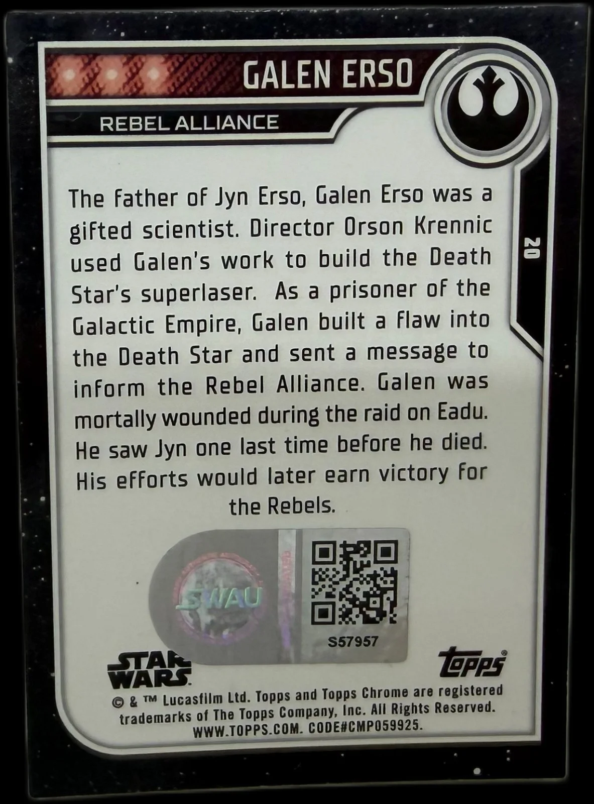 mads mikkelsen — Mads Mikkelsen Signed 2023 Topps Chrome Star Wars Galen Erso #20 SWAU, изображение 2