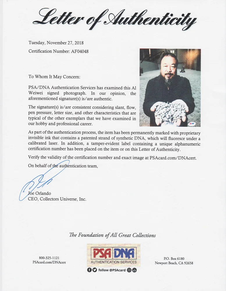Ai Weiwei — Ai Weiwei Chinese Artist Signed Autograph 8x10 Photo PSA/DNA COA #2, изображение 3
