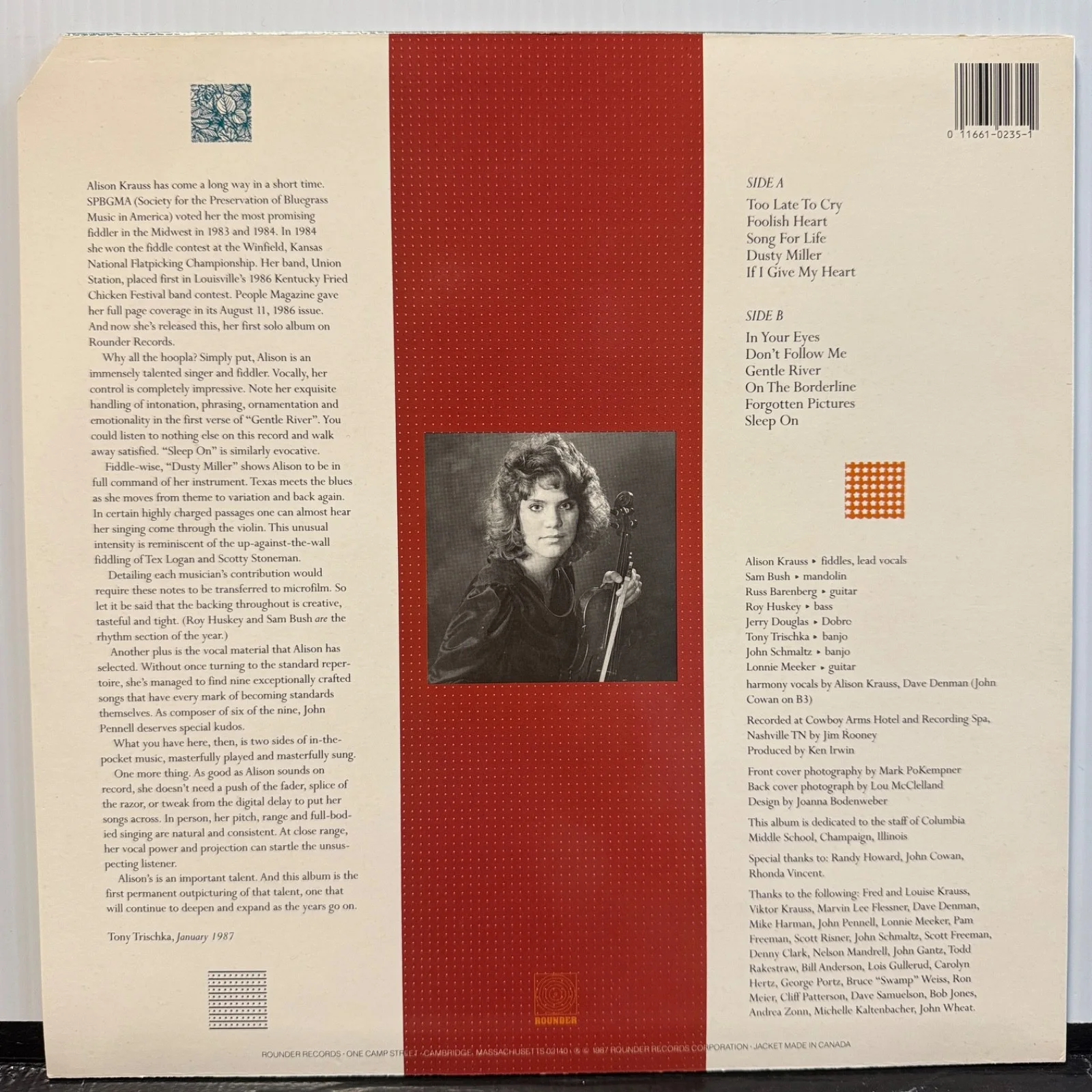 ALISON KRAUSS "Too Late To Cry" AUTOGRAPHED on cutcorner cover NM vinyl album!, изображение 3