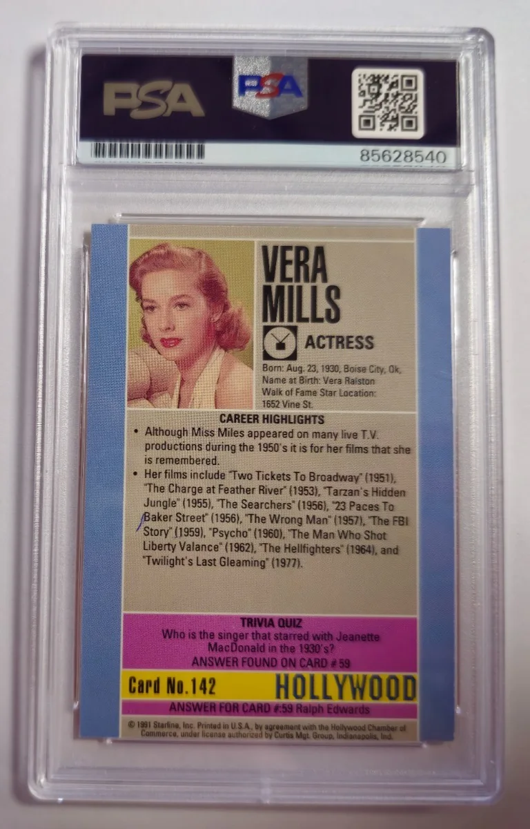 Vera Miles — Vera Miles Signed 1991 Starline Walk of Fame Card Auto Autographed PSA/DNA, изображение 2