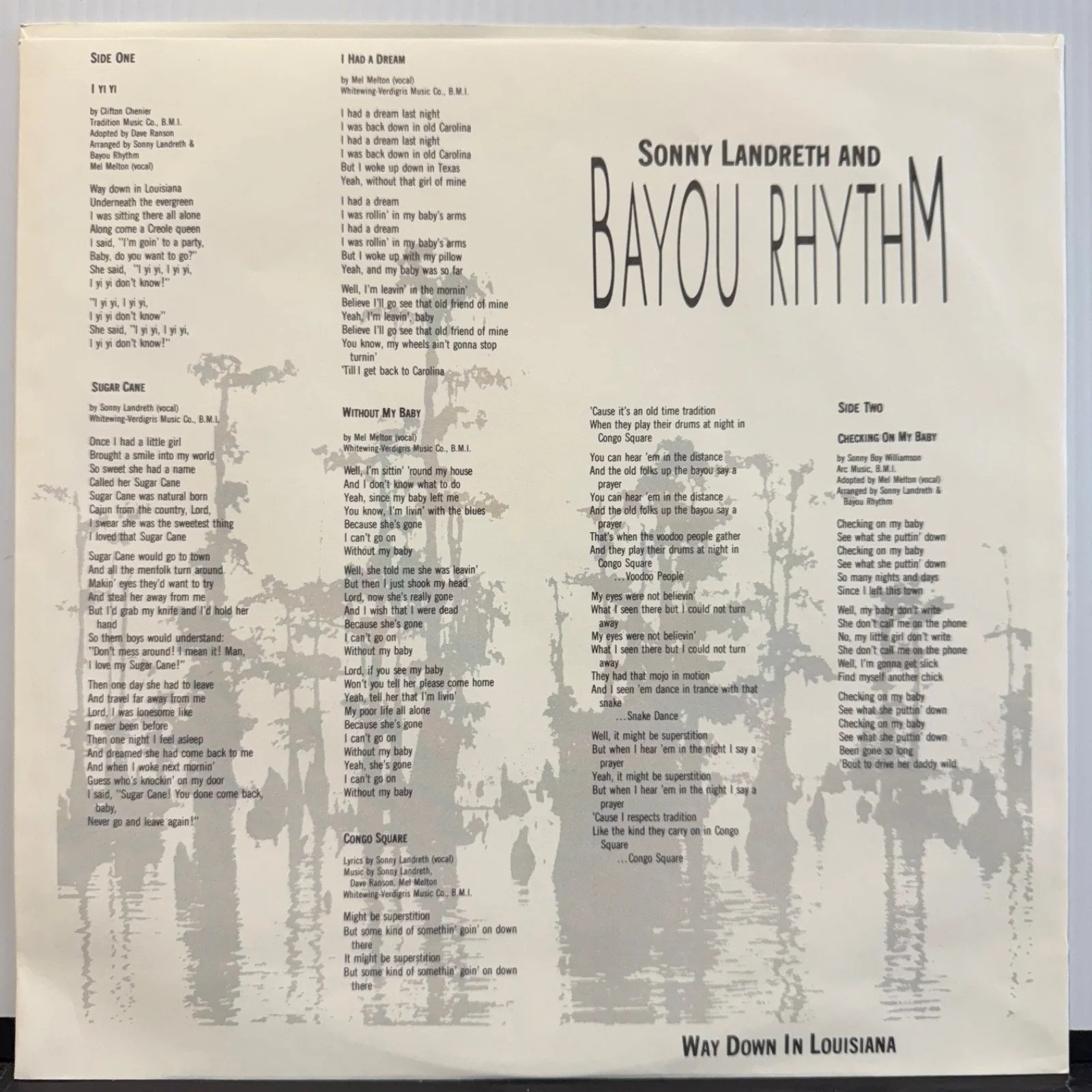 SONNY LANDRETH AND BAYOU RHYTHM "Way Down In Louisiana" AUTOGRAPHED usa vinyl LP, изображение 4