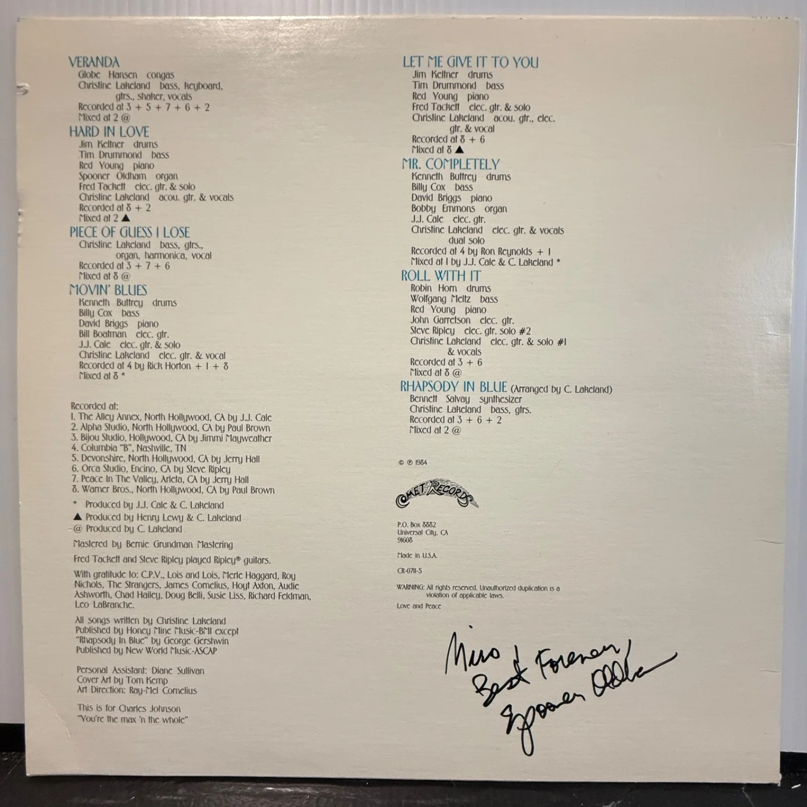 CHRISTINE LAKELAND "Veranda" AUTOGRAPHED by Christine + Tim Drummond + Spooner O, изображение 2