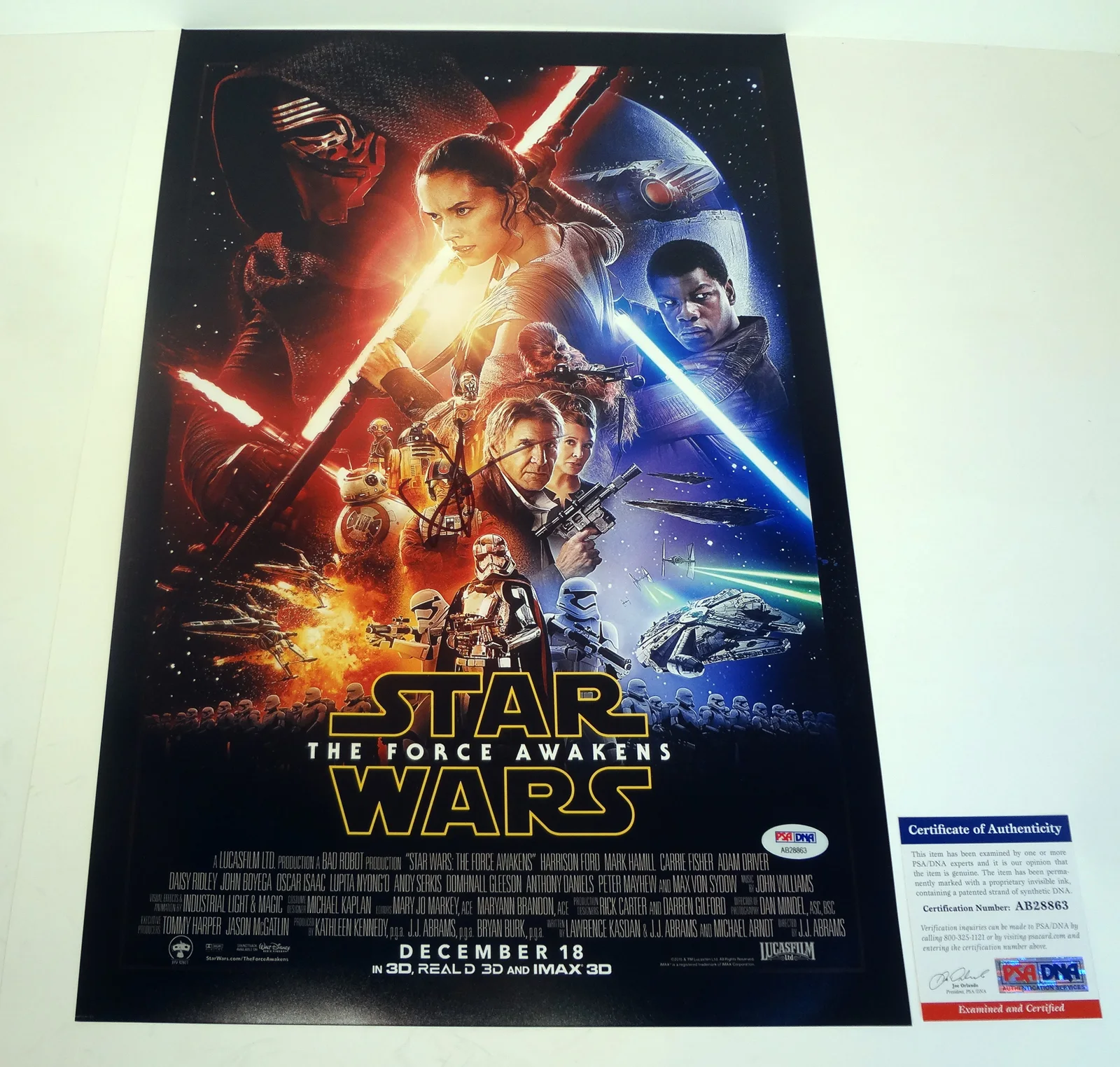 JJ Abrams — JJ Abrams Signed Autograph Star Wars The Force Awakens Movie Poster PSA/DNA COA