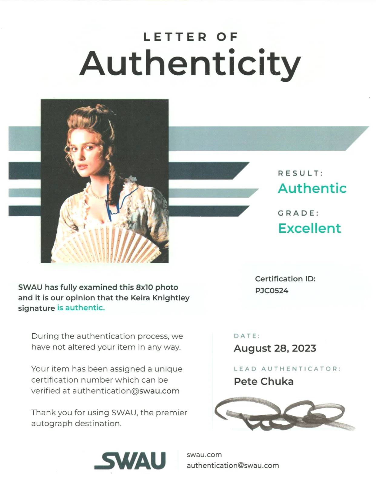 Keira Knightley — Keira Knightley Pirates of the Caribbean Signed 8X10 PHOTO SWAU COA, изображение 2